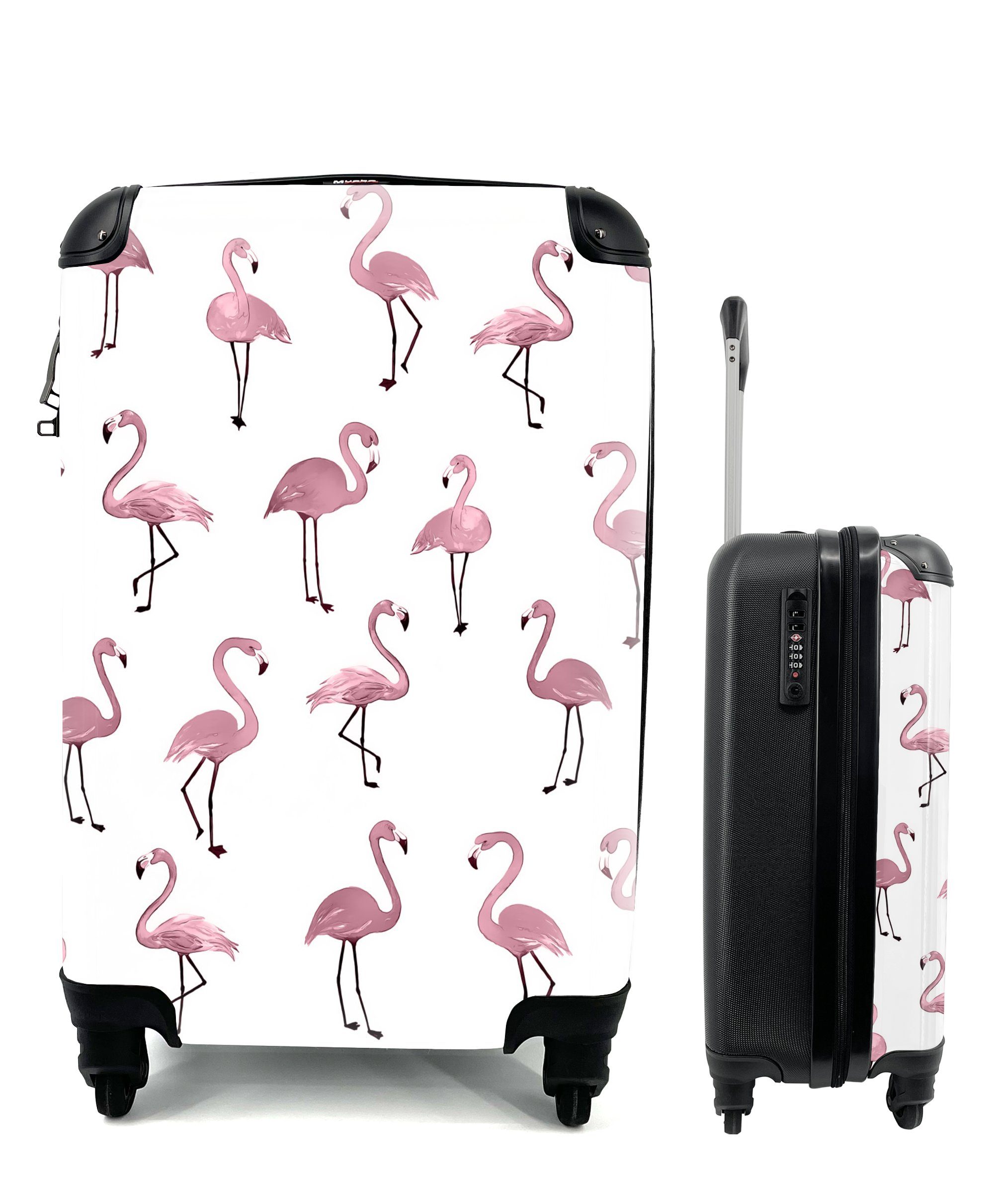 MuchoWow Handgepäckkoffer Flamingo - Rosa - Muster, 4 Rollen, Reisetasche mit rollen, Handgepäck für Ferien, Trolley, Reisekoffer