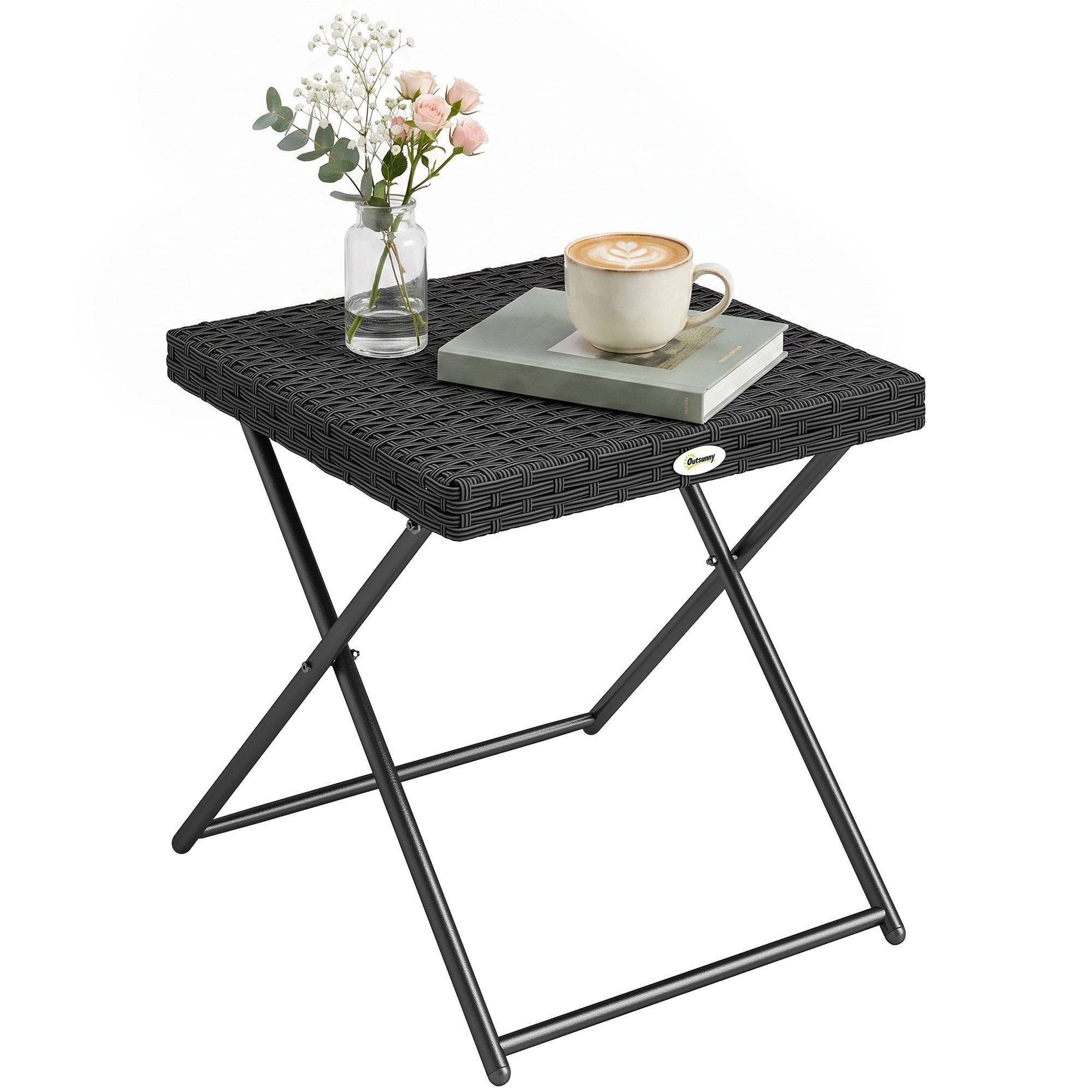 Outsunny Gartentisch klappbar Kaffeetisch aus Polyrattan Terrasse 40x40x40cm (Couchtisch, 1-St., Beistelltisch), für Garten, Balkon, Schwarz