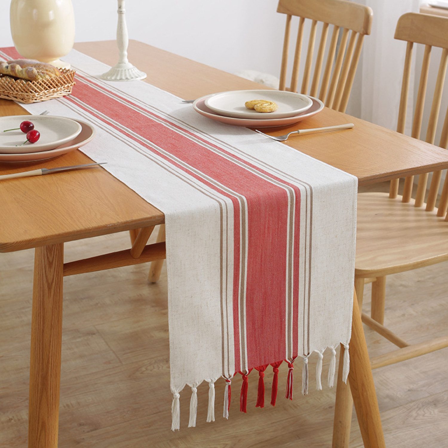 BYSURE Tischläufer (1-tlg), Gestreifter Tischläufer mit Quaste günstig online kaufen