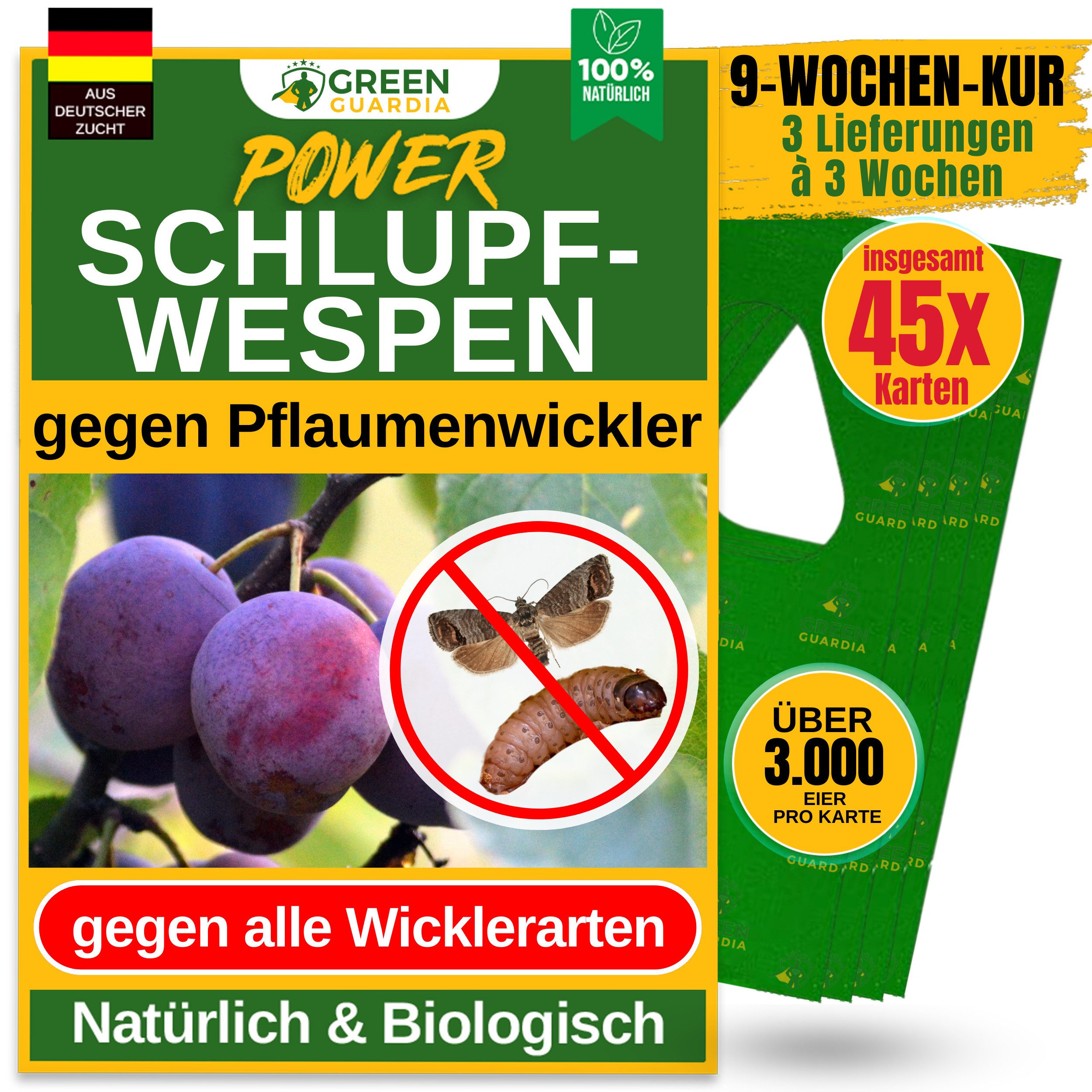 Insektenvernichter Schlupfwespen gegen Pflaumenwickler, 3-15 Karten -3-Fach-Lieferung
