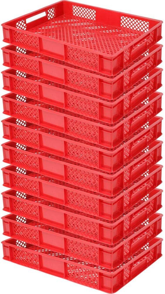 BRB-Lagertechnik Stapelbox 10x Eurobehälter/Bäckerkiste durchbrochen, LxBxH 600x400x90 mm, Stoßfest, robust und formstabil
