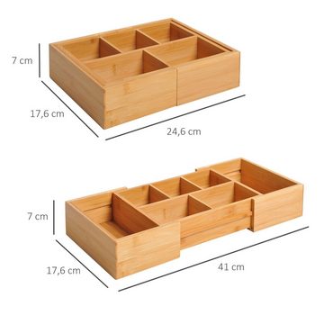 HOMCOM Organizer Aufbewahrungsbox (Set, 1 St., Dehnbar Schreibtisch-Oranganizer), Aufbewahrungsbox ausziehbar Ordnungsbox Organizer Bambus Natur