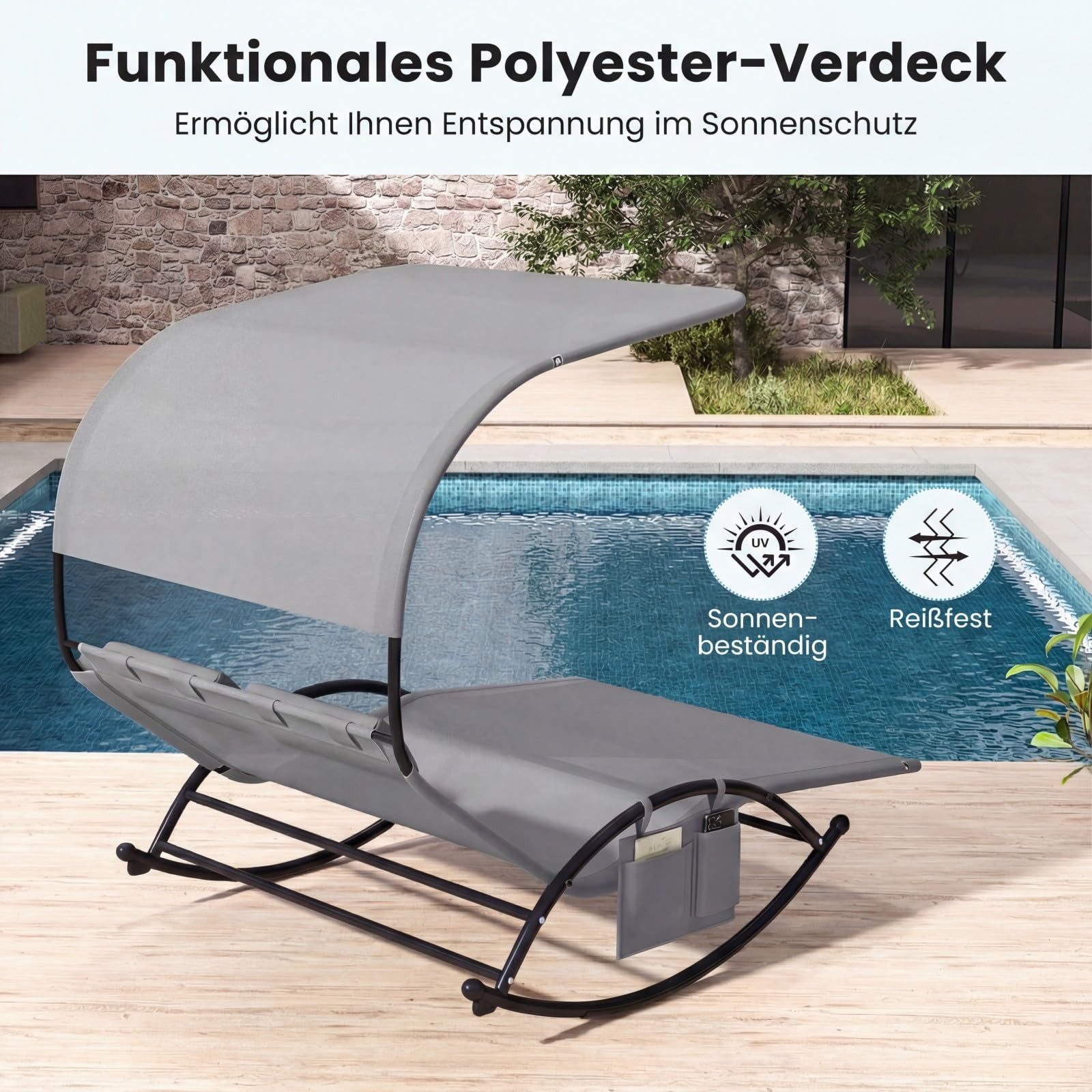 COSTWAY Gartenliege 2 Personen, mit Dach, 1 St., bis 300kg, 197x137x165 cm