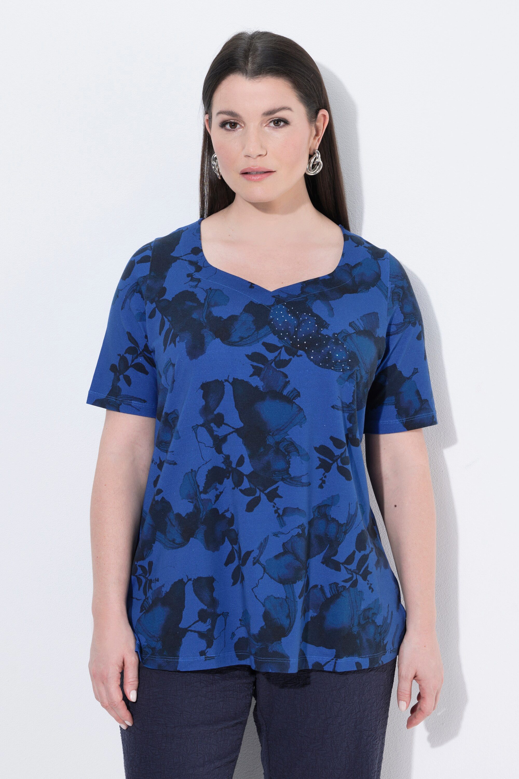 Ulla Popken T-Shirt T-Shirt A-Linie Herzausschnitt Halbarm Pima Cotton