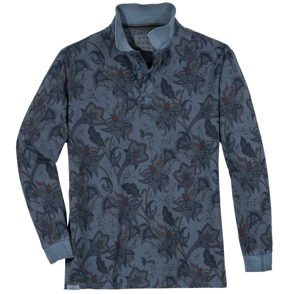 redfield Langarm-Poloshirt Große Größen Langarm-Poloshirt blau Paisley-Print Redfield