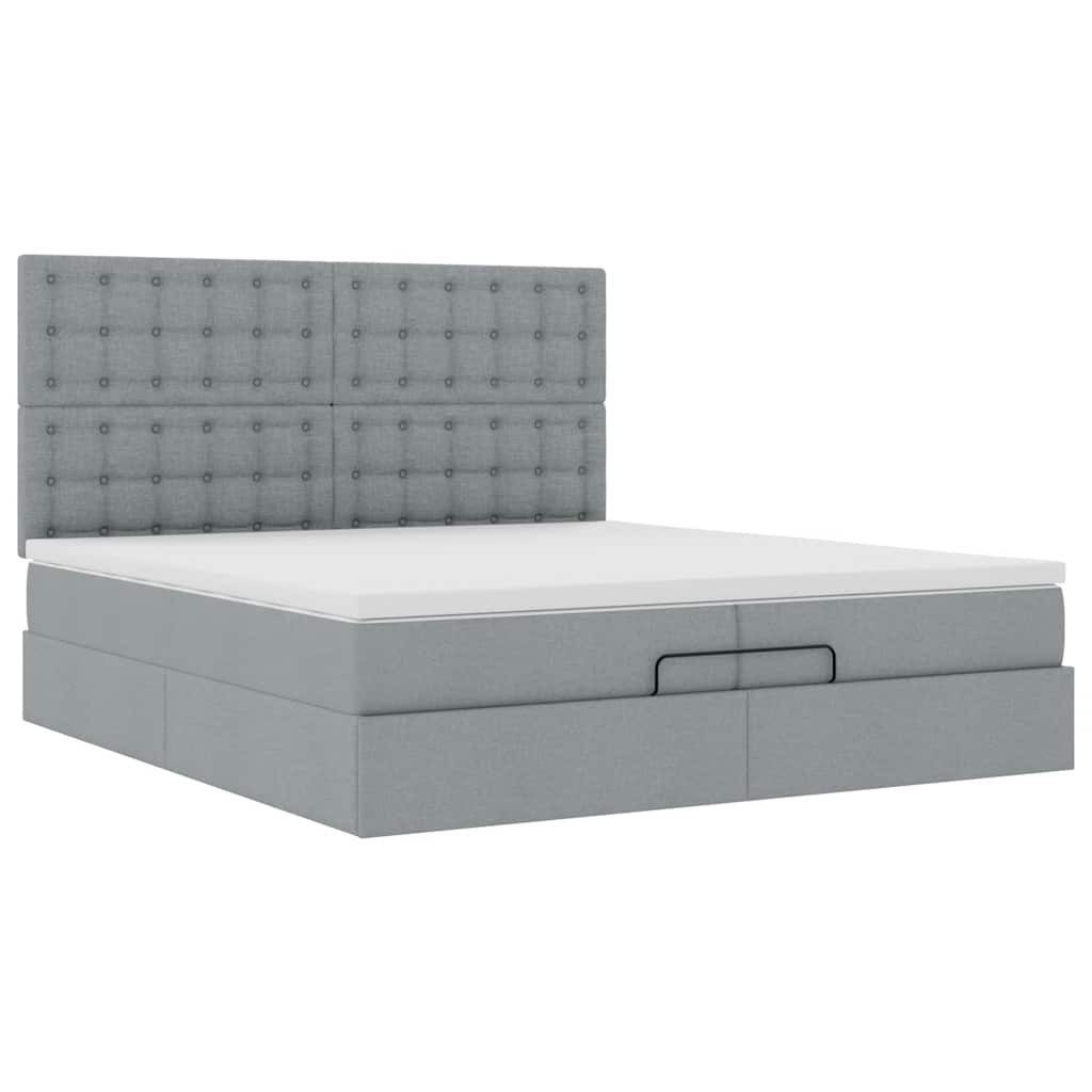 Bett Ottoman-Bett mit Matratzen Hellgrau 200x200 cm Stoff