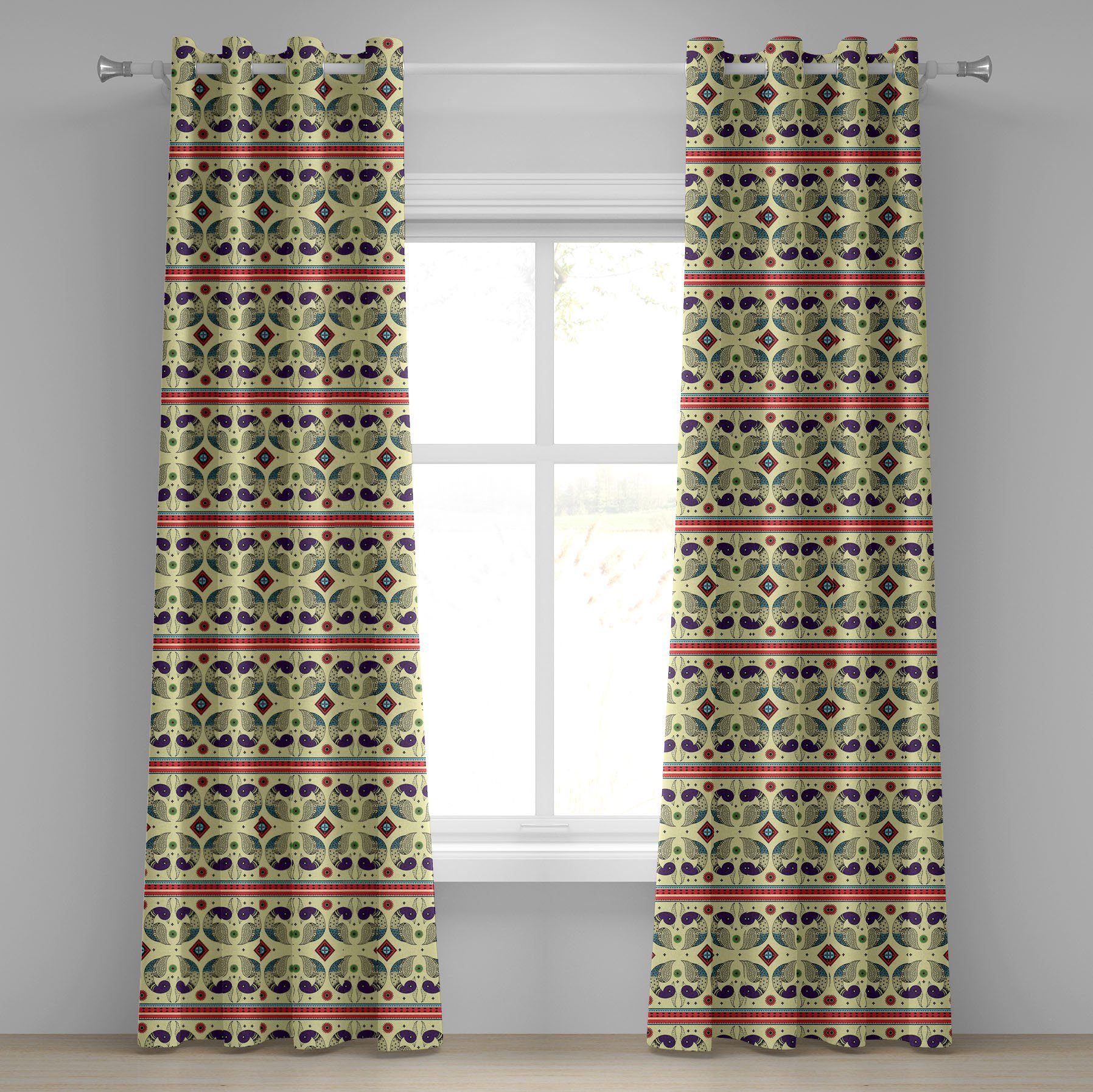 Gardine Dekorative 2-Panel-Fenstervorhänge für Schlafzimmer Wohnzimmer, Abakuhaus, Stammes Pfau-Muster
