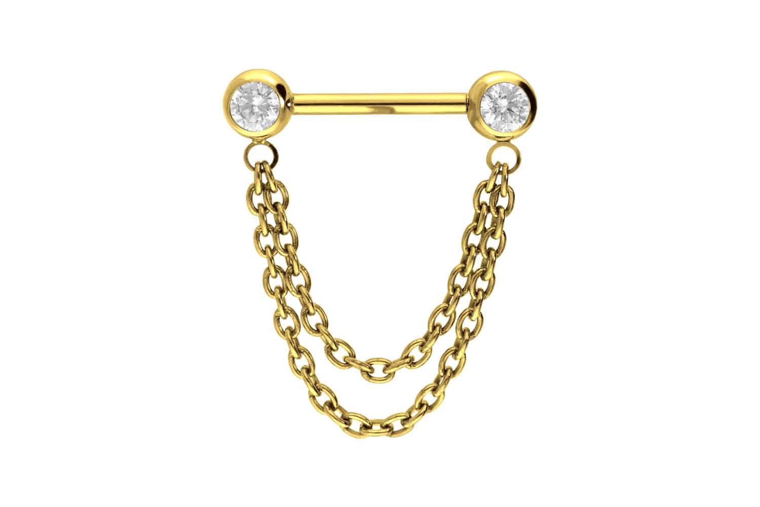PIERCINGLINE Brustwarzenpiercing Titan Barbell mit Push Fit 2 KETTEN + KRIS günstig online kaufen