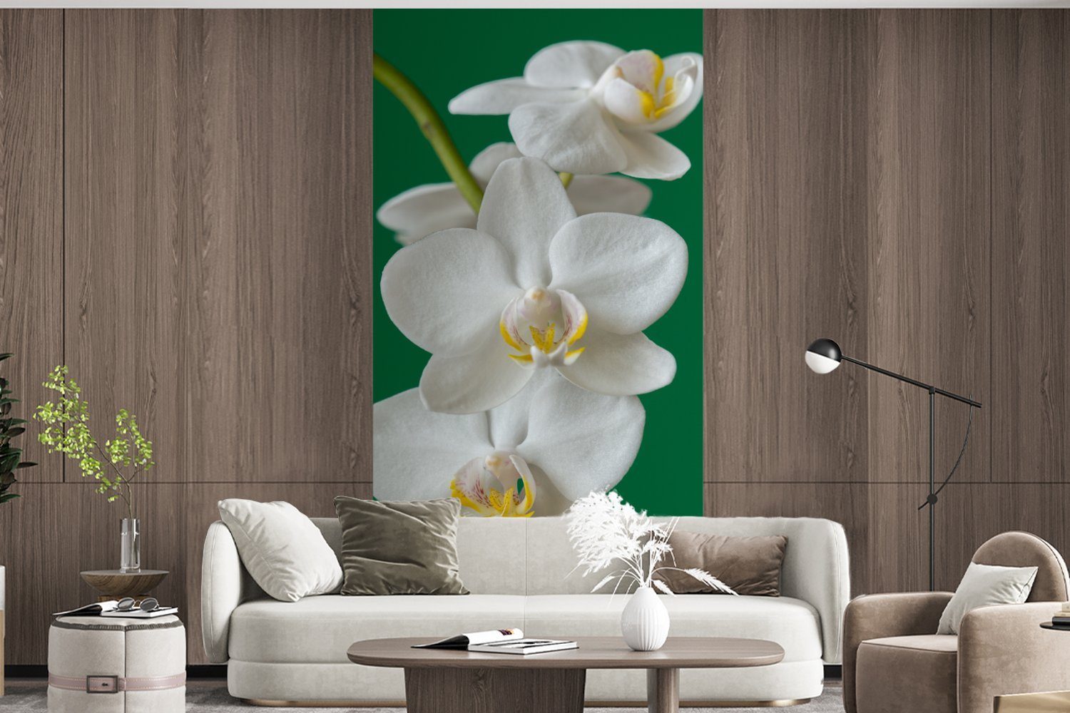 bedruckt, für Matt, grünem Orchidee Fototapete Küche, (2 St), Fototapete Vliestapete Hintergrund, mit MuchoWow Schlafzimmer Wohnzimmer