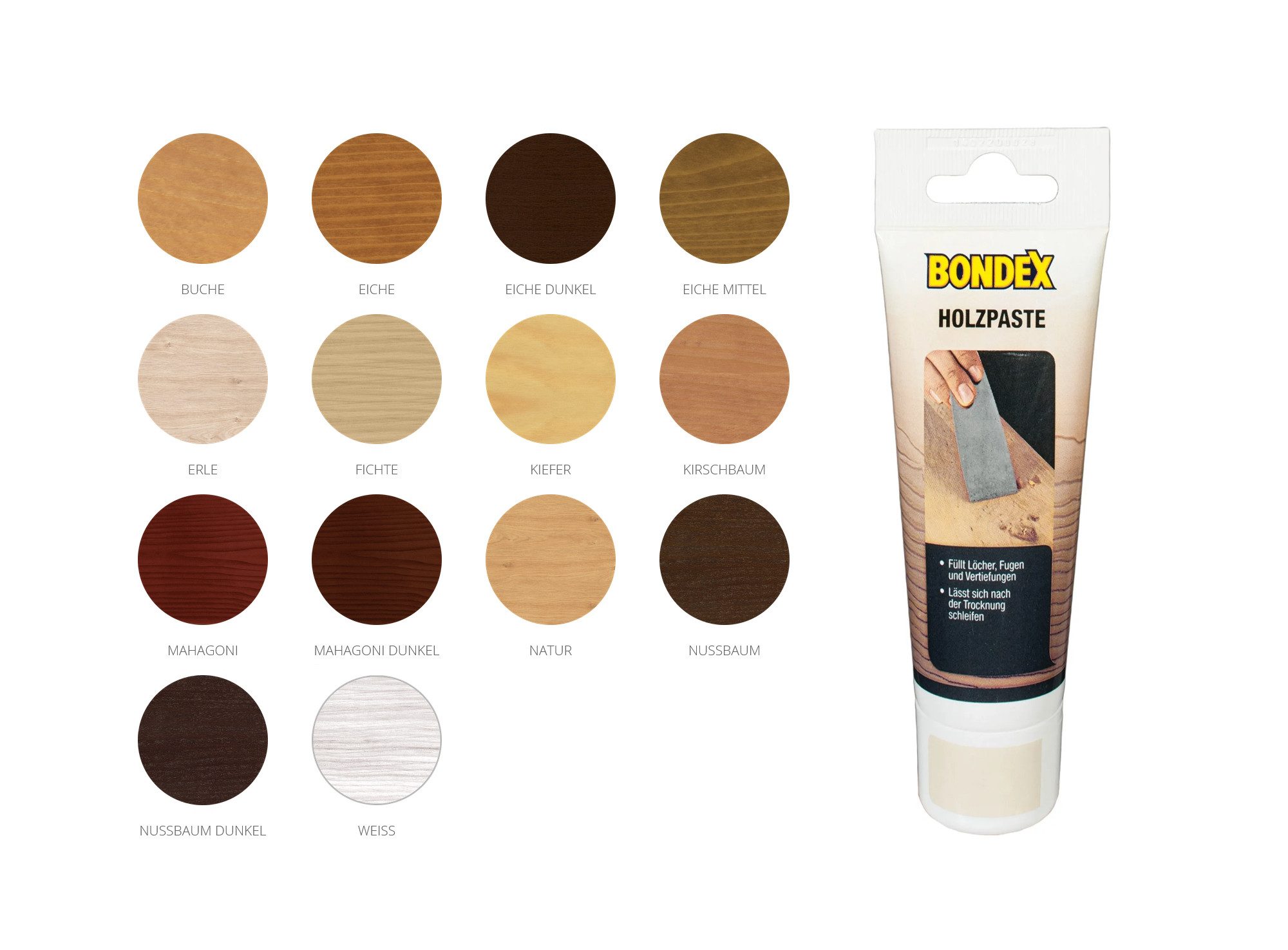 Bondex Spachtelmasse Holzpaste Bondex 120g Risse Löcher Holzoberflächen, 120g, Wasserbasiert, Holzpaste