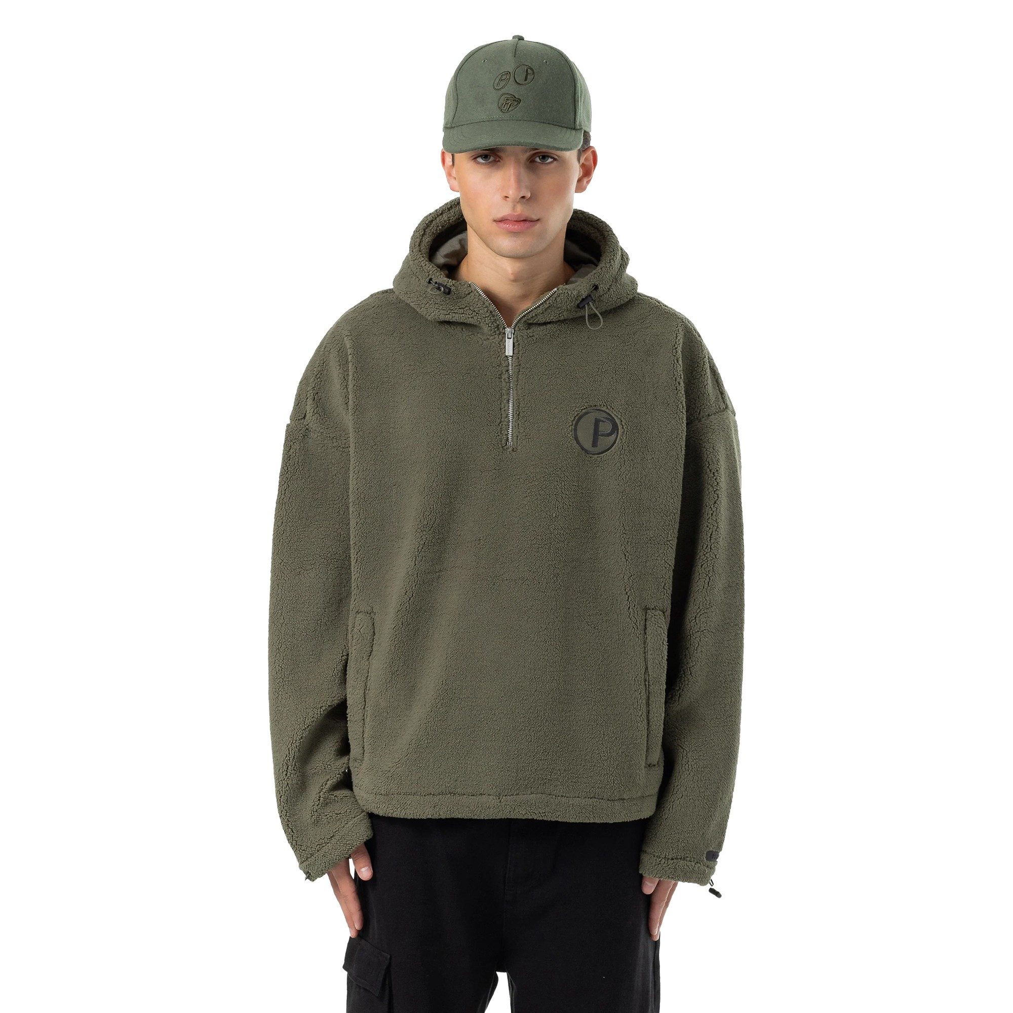 Kapuzenplüschjacke Fall Teddy Halfzip Hoodie, grün