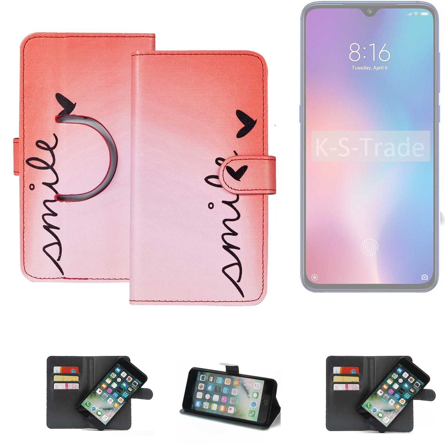 K-S-Trade Handyhülle für Xiaomi Mi 9 SE, Schutzhülle Handyhülle Hülle cover bookstyle Etui ''smile'' rot