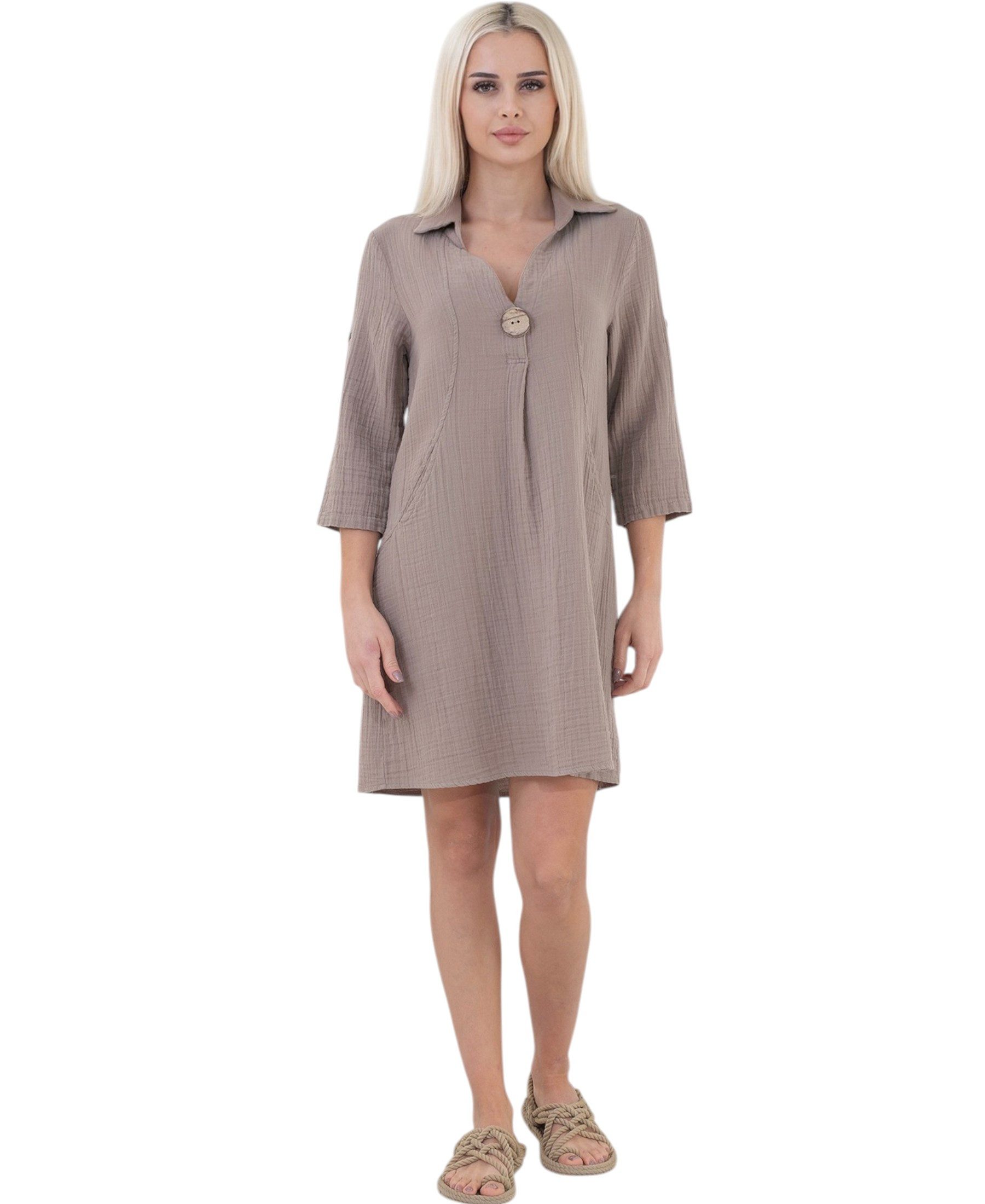WENOR Tunikakleid Damen Musselin Bluse Sommerkleid V-Ausschnitt