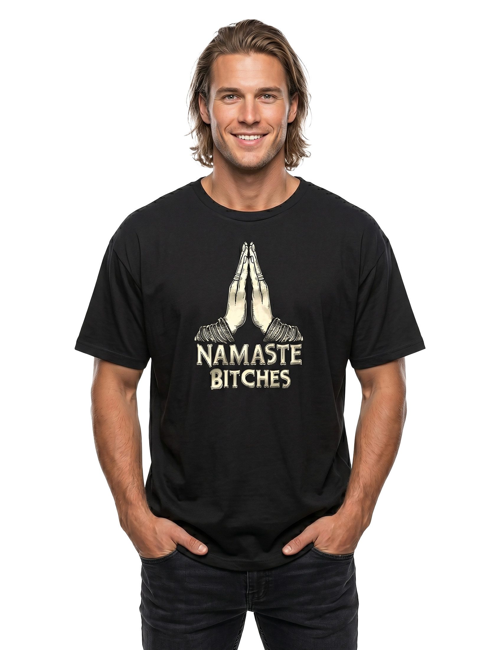 MAKAYA T-Shirt Printshirt für Herren – Yoga-Style mit Buddha und Namaste (Schwarz, Grün, Blau, Blaugrau, Grau, S, M, L, XL, XXL, XXXL, XXXXL, XXXXXL) Baumwolle