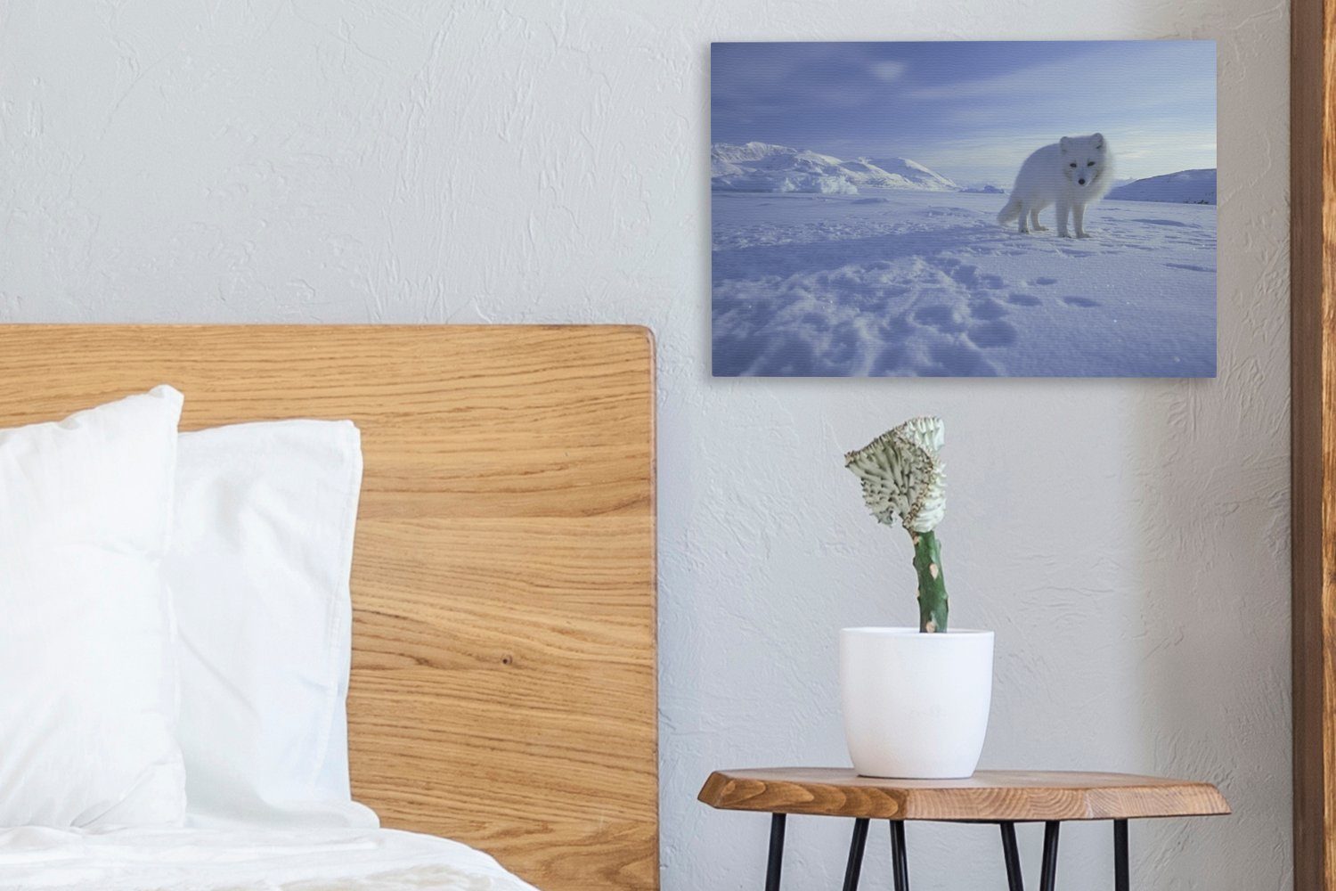 OneMillionCanvasses® Leinwandbild Fuchs - Schnee Berge, Wandbild St), Leinwandbilder, (1 30x20 cm Aufhängefertig, - bunt Wanddeko