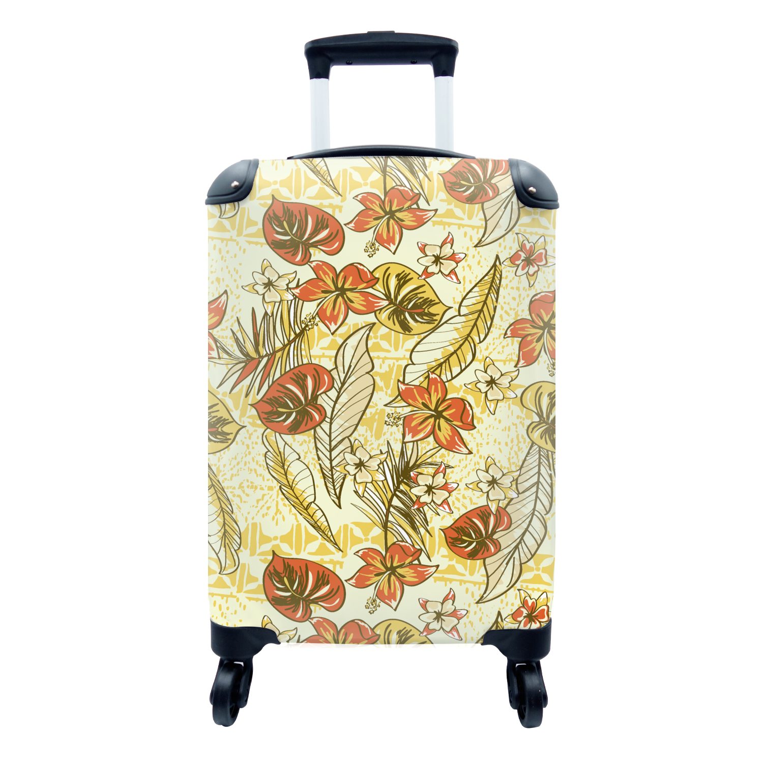 MuchoWow Handgepäckkoffer Vintage - Blumen - Blätter - Hawaii - Muster, 4 Rollen, Reisetasche mit rollen, Handgepäck für Ferien, Trolley, Reisekoffer