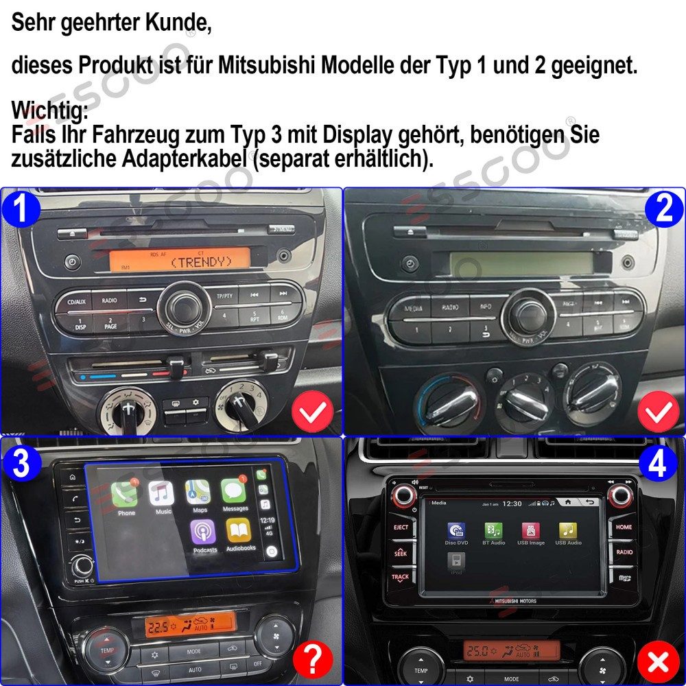 ESSGOO Für Mitsubishi Mirage Space Star Dodge Attitude USB Type-C Bluetooth Autoradio (RDS, Digitalradio (DAB), FM, AM)
