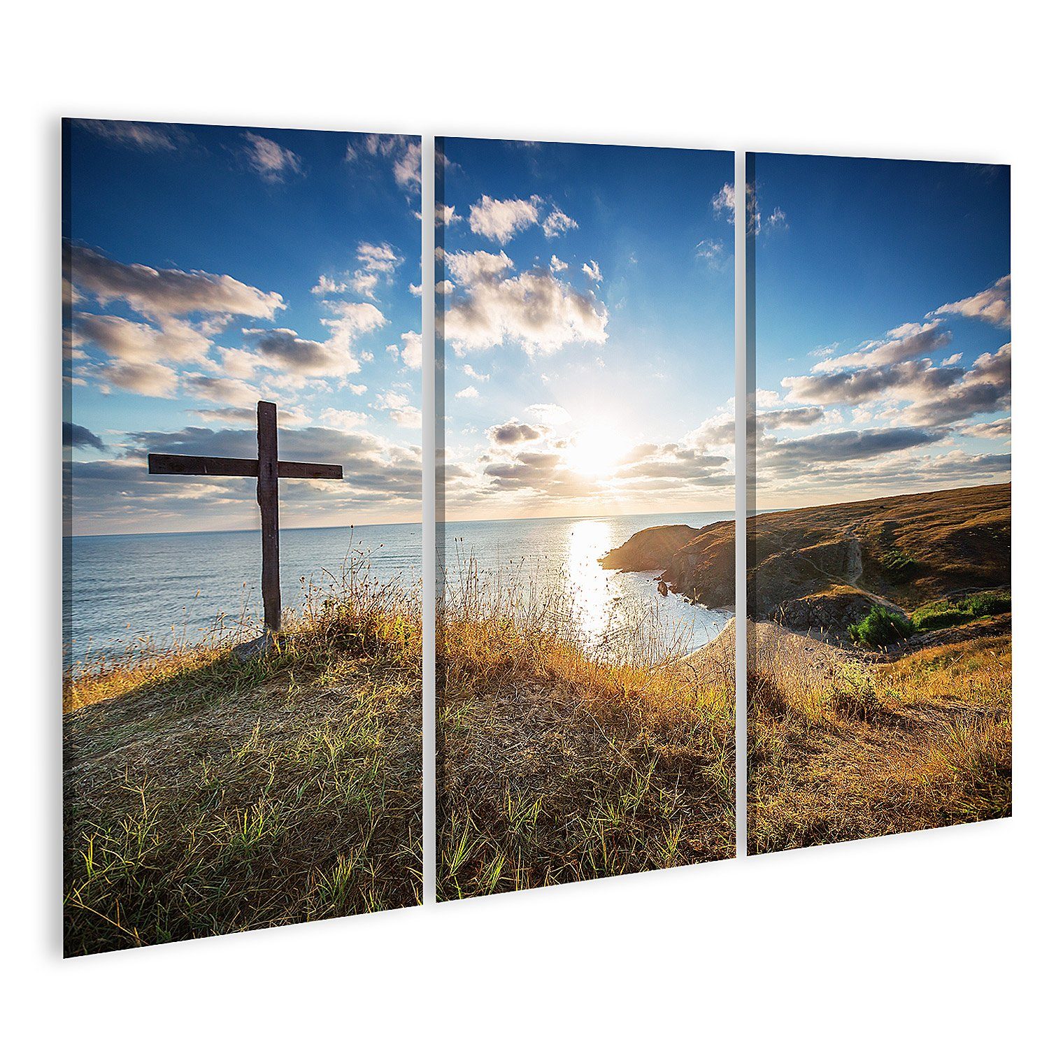 islandburner Leinwandbild Bild auf Leinwand Christian Kreuz Auf Einem Wilden Strand Mit Einem He