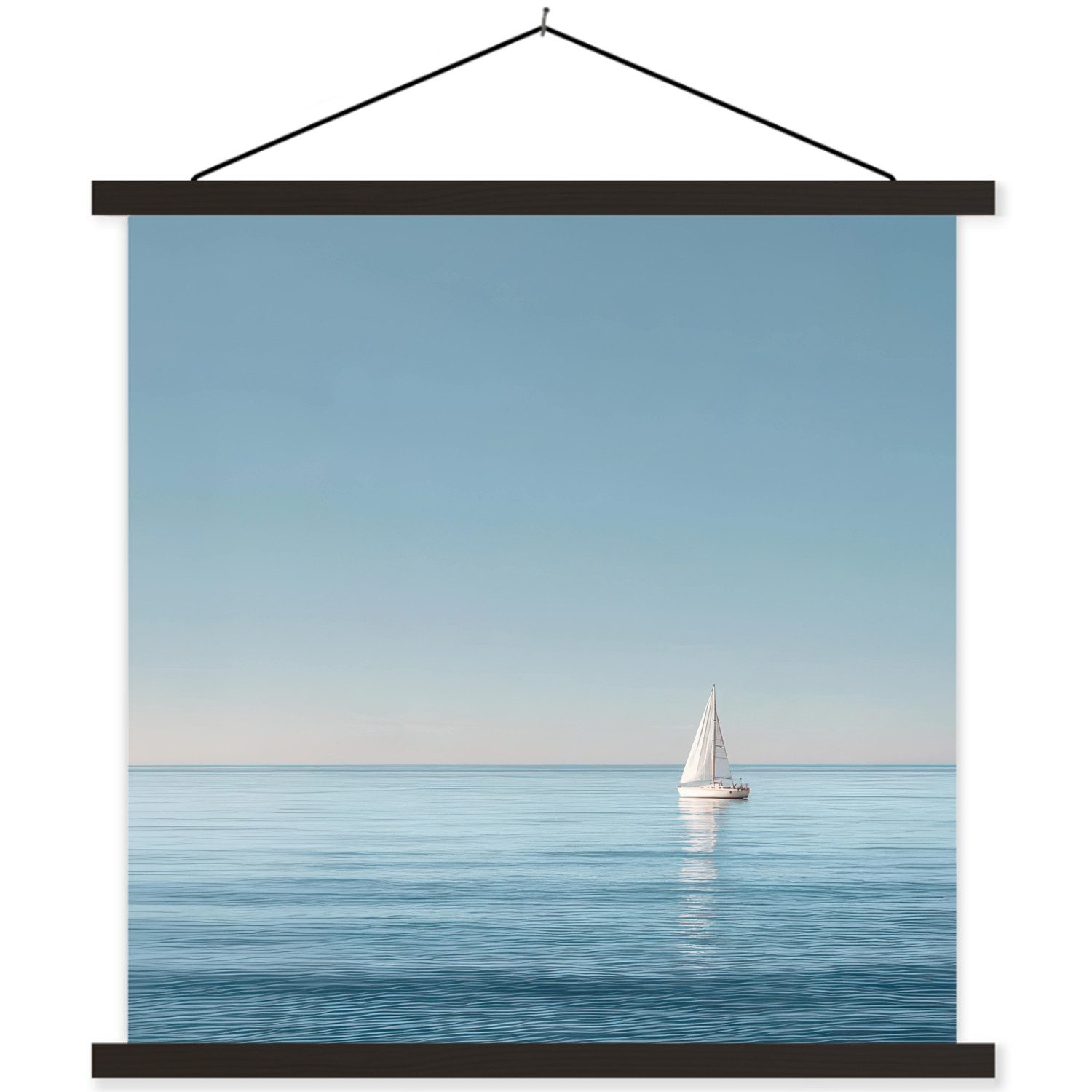 MuchoWow Poster Segelboot - Ruhige See - Strahlend blauer Himmel, (1 St), Bilderhalter, Bilderrahmen, Magnet Rahmen, Holz, 120x120 cm