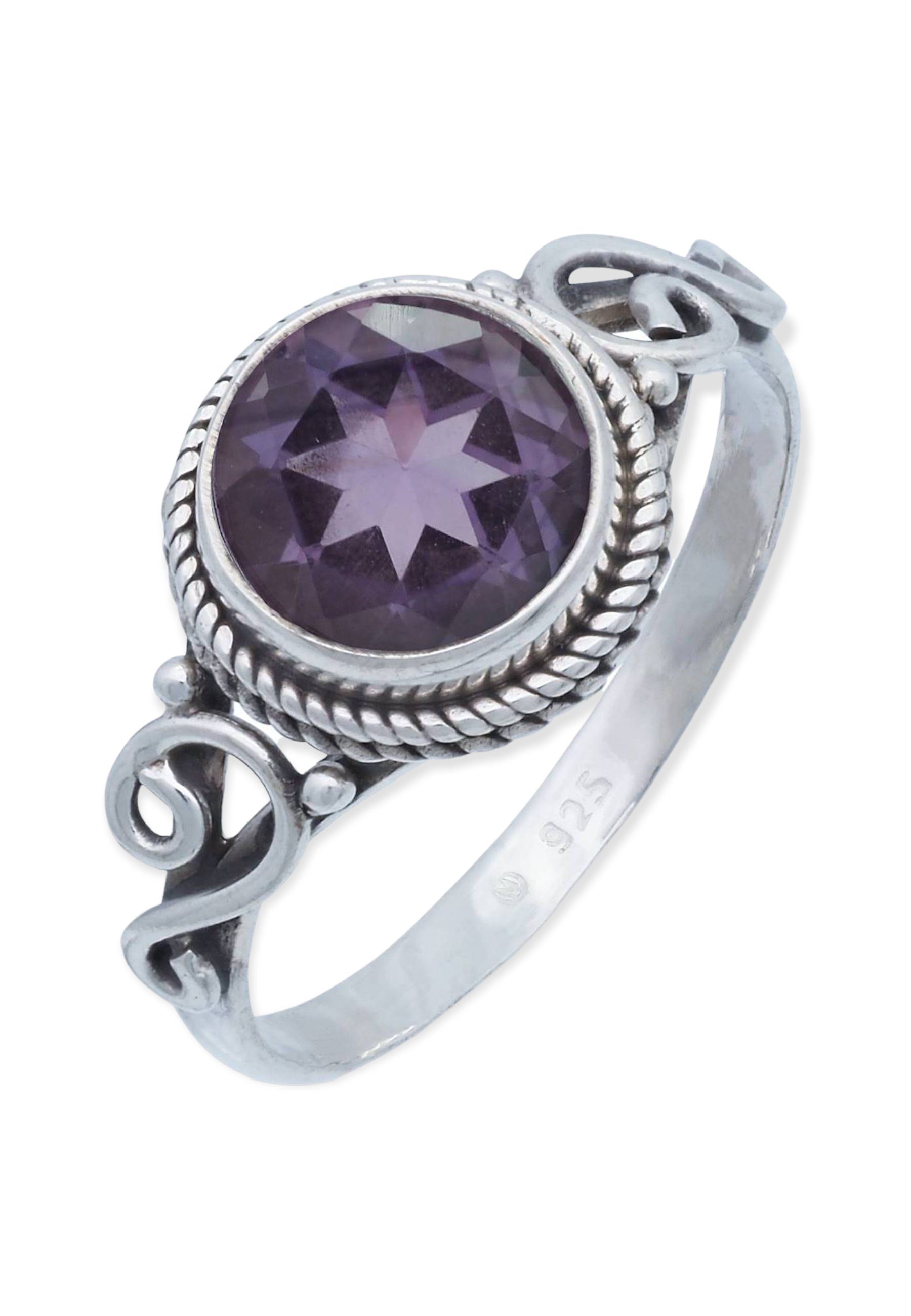 mantraroma Silberring 925er Silber mit Amethyst facettiert