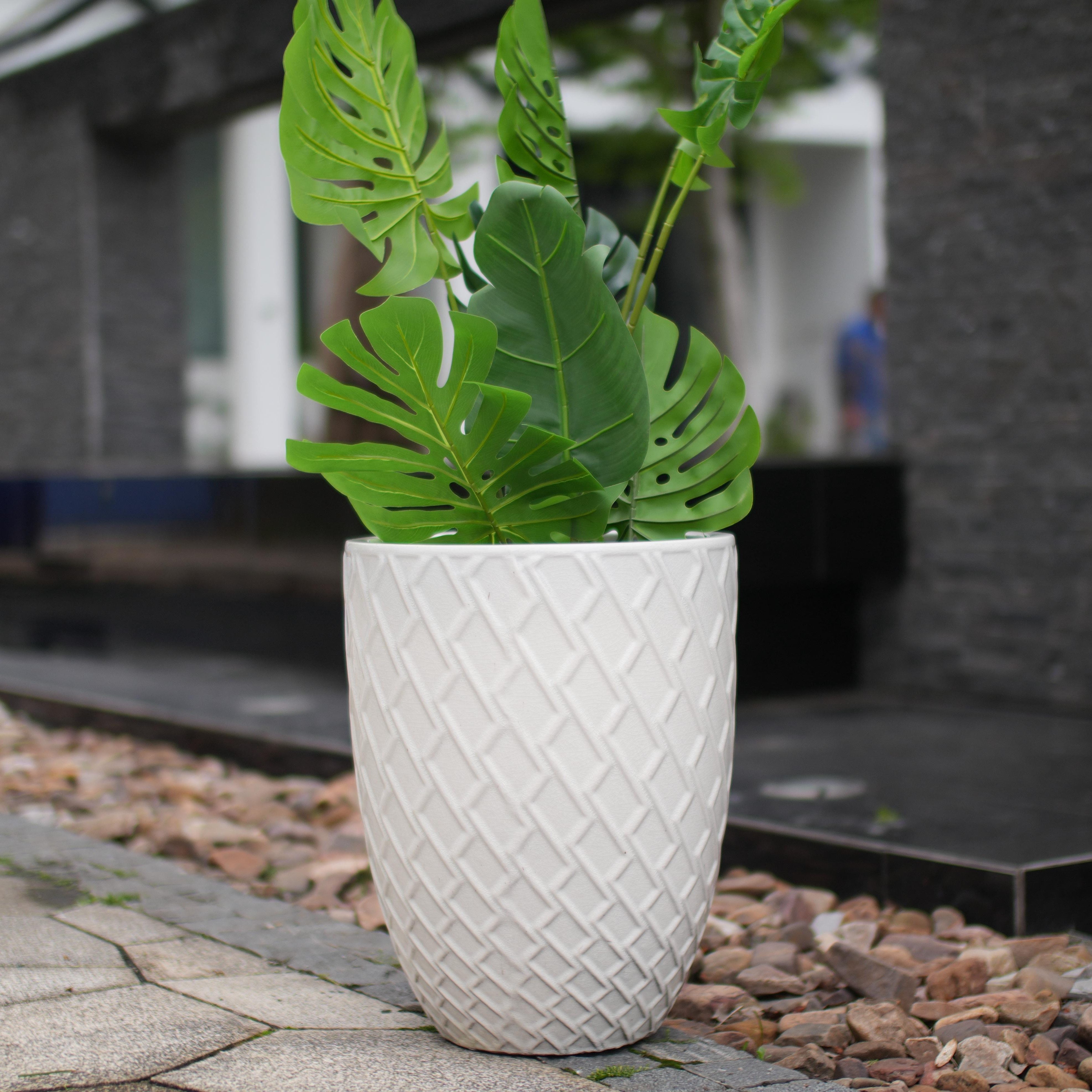 Rolipo Blumentopf Blumentopf 42cm Durchmesser Keramik Rautenmuster frostsicher