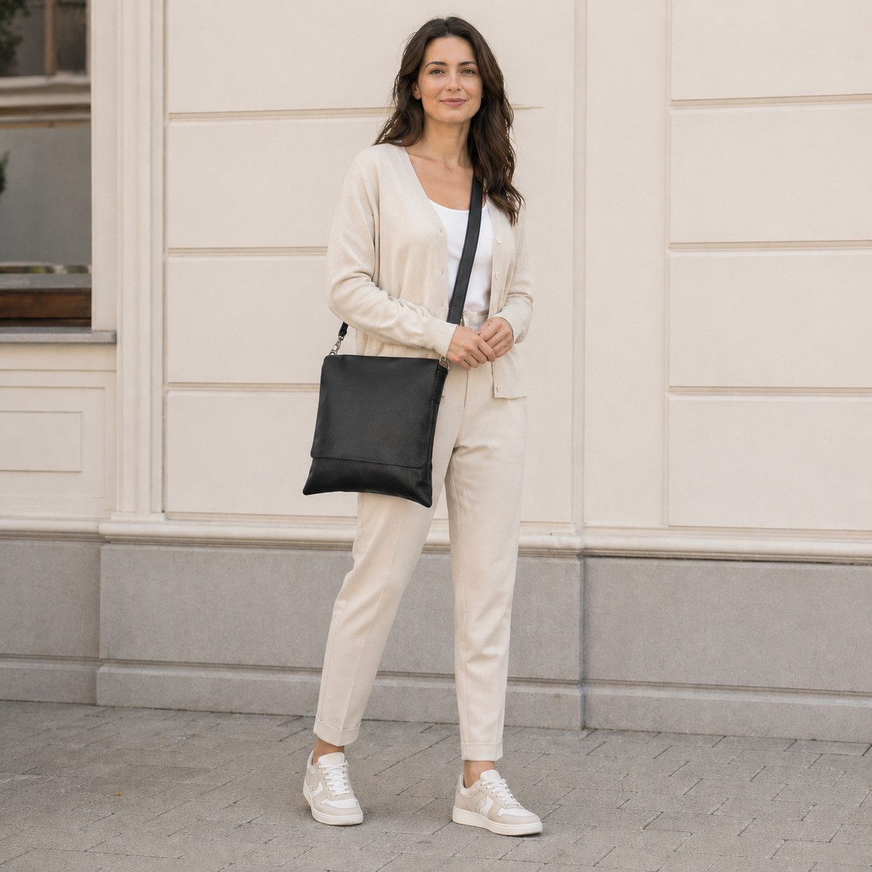 Taschenkinder Umhängetasche Echtleder Crossbody Überschlagtasche, 100% Echtes Leder