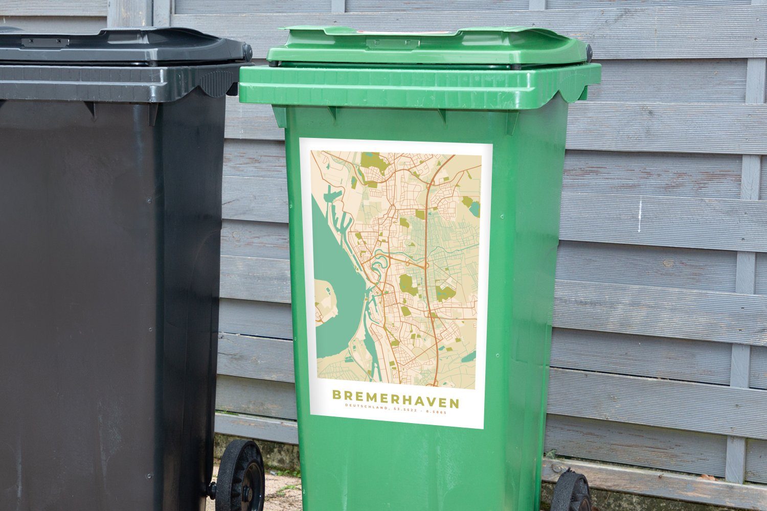 Vintage Sticker, Container, Mülleimer-aufkleber, - (1 Stadtplan Abfalbehälter Mülltonne, - Bremerhaven - St), Wandsticker Karte MuchoWow