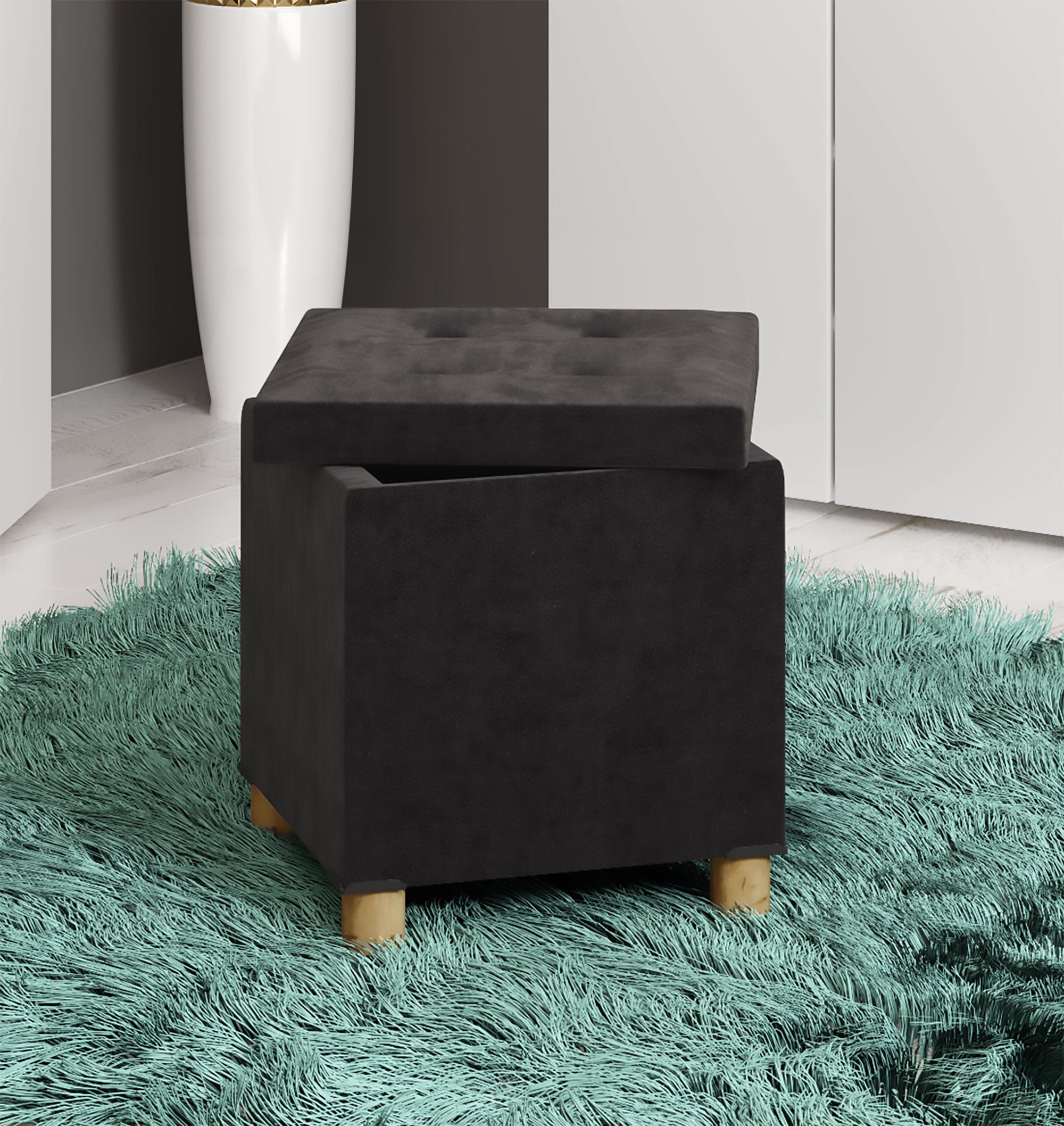 VCM Schuhbank Sizos M B. 38 x T. 38 x H. 40 cm, Stoff-Sitztruhe, Kiste für flexiblen Einsatz in allen Wohnräumen – Bild 2 von 4