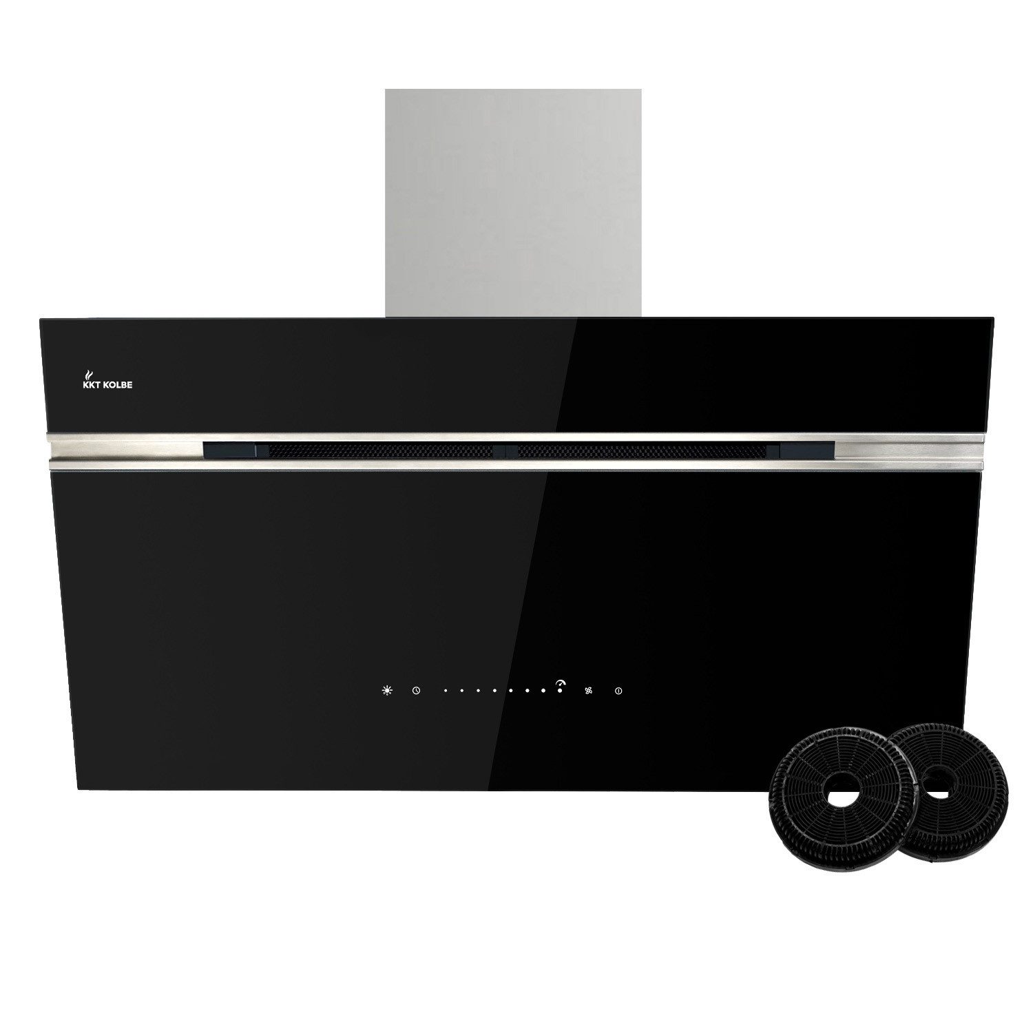 KKT KOLBE Wandhaube Dunstabzugshaube 90cm AURORA9005SE RGBW Ambientebeleuchtung Kopffreihaube / Umluft / Abluft / Smarte WiFi-App / Schwarz / Glas