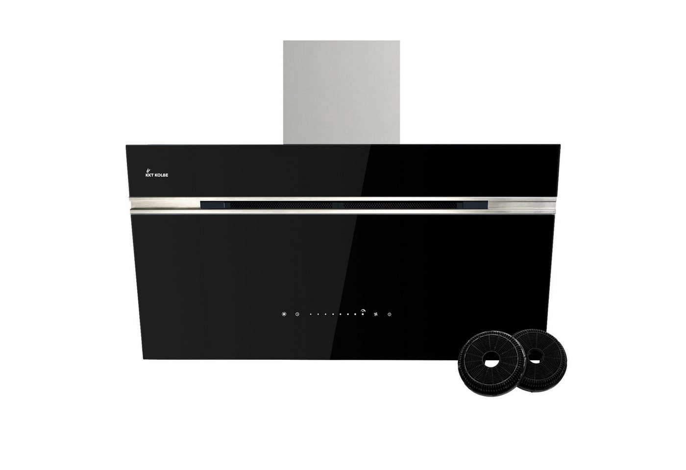KKT KOLBE Wandhaube Dunstabzugshaube 90cm AURORA9005SE RGBW Ambientebeleuchtung Kopffreihaube / Umluft / Abluft / Smarte WiFi-App / Schwarz / Glas