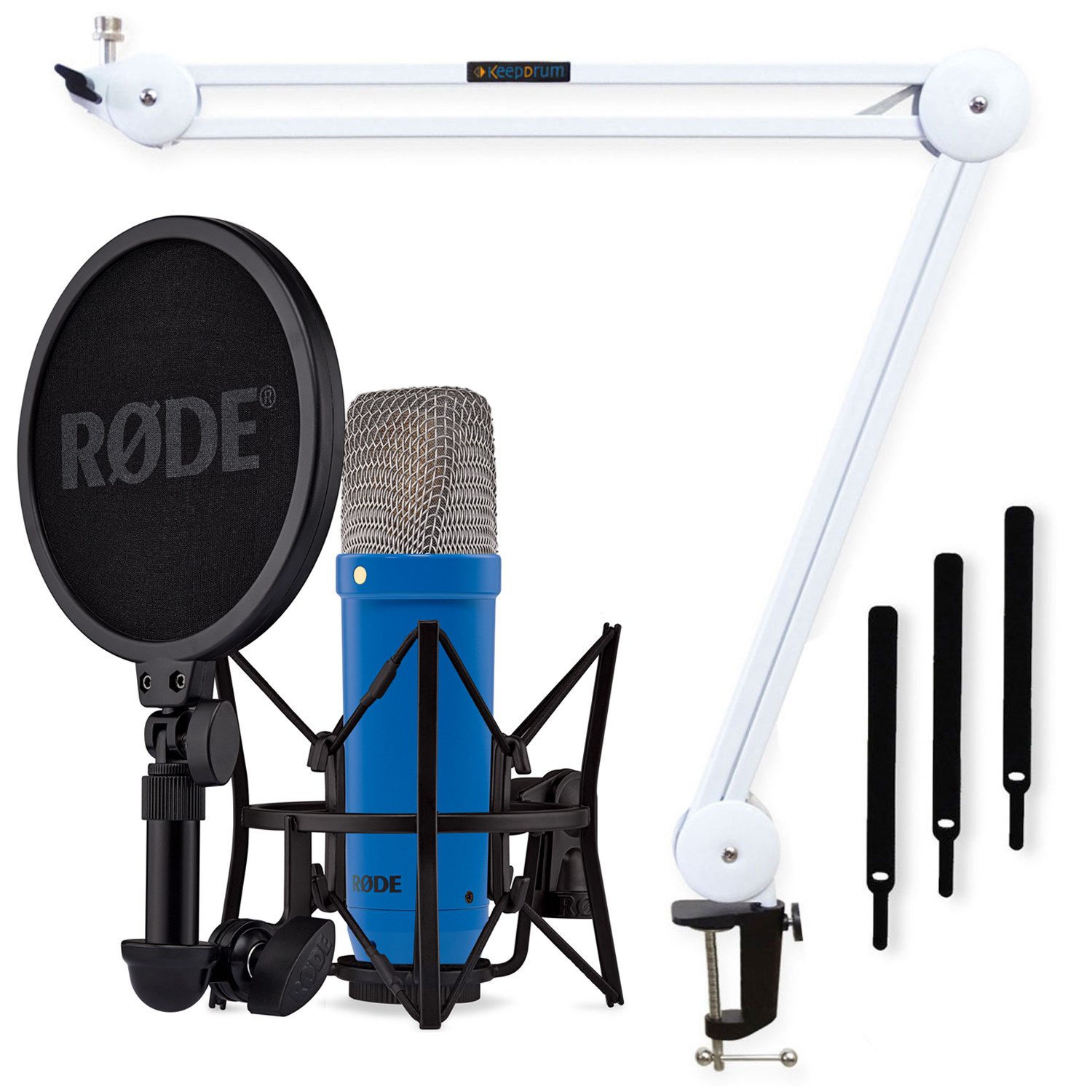 RØDE Mikrofon Rode NT1 Signature Cobalt Blau Mikrofon mit Gelenkarm Weiss (Set), hochwertiges Mikrofon
