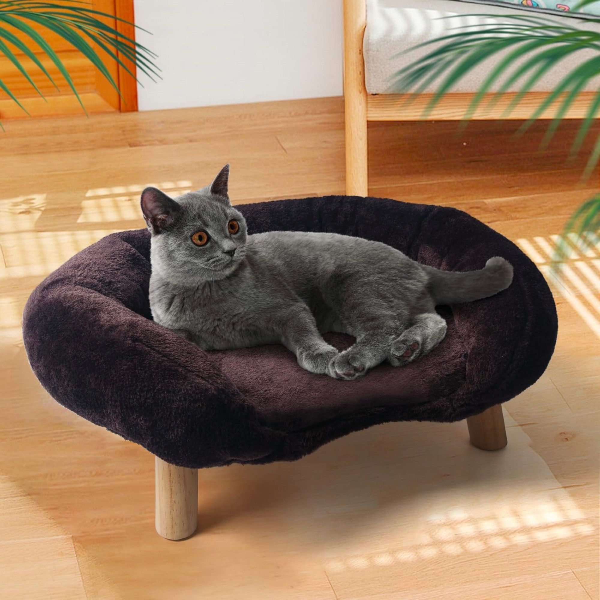 Blossom Tierbett Flauschiges Katzenbett Sofa rutschfest Katzenliege für Katzen, oval , Katzenkörbchen oval Katzenkorb kratzfest Haustierbett Katze 12–18 kg