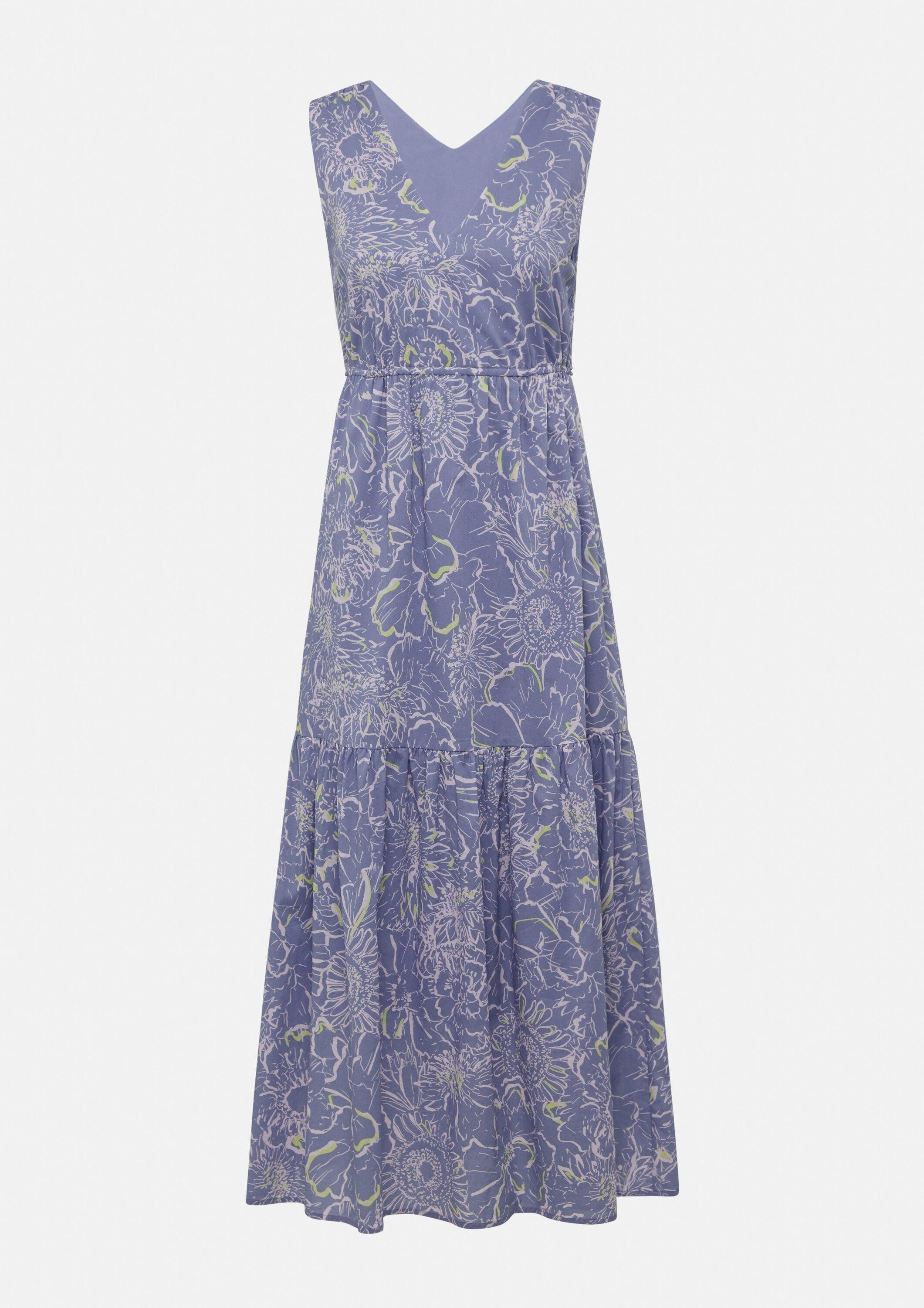 comma Maxikleid Kleid Gemustertes Maxikleid mit V-Ausschnitt und Tunnelzug