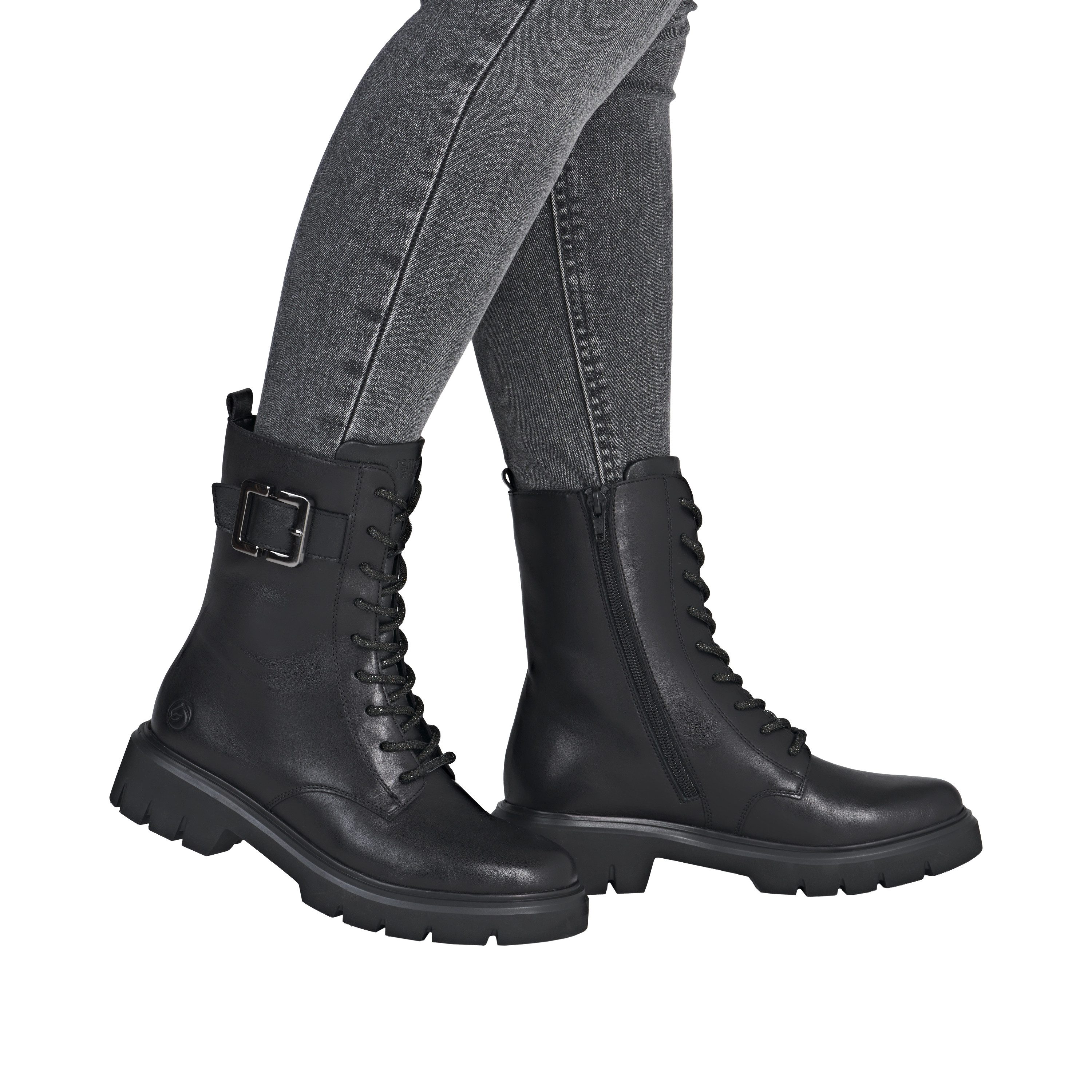 Remonte Schnürboots Stiefelette, Boots, Profilsohle, Blockabsatz mit Zierschnalle