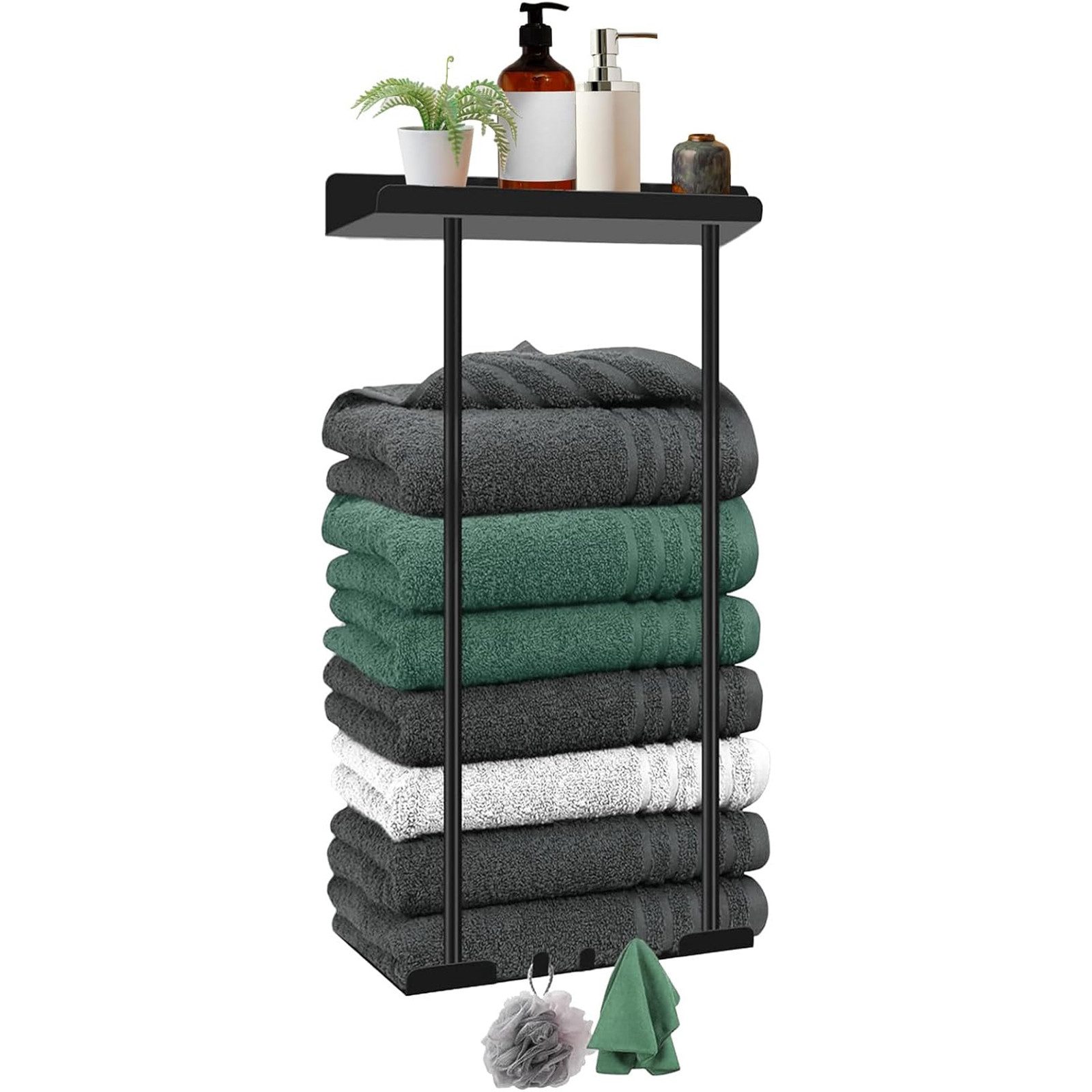 Handtuchhalter ohne Bohren & ausziehbar für Bad - schwarz, 38-75 cm