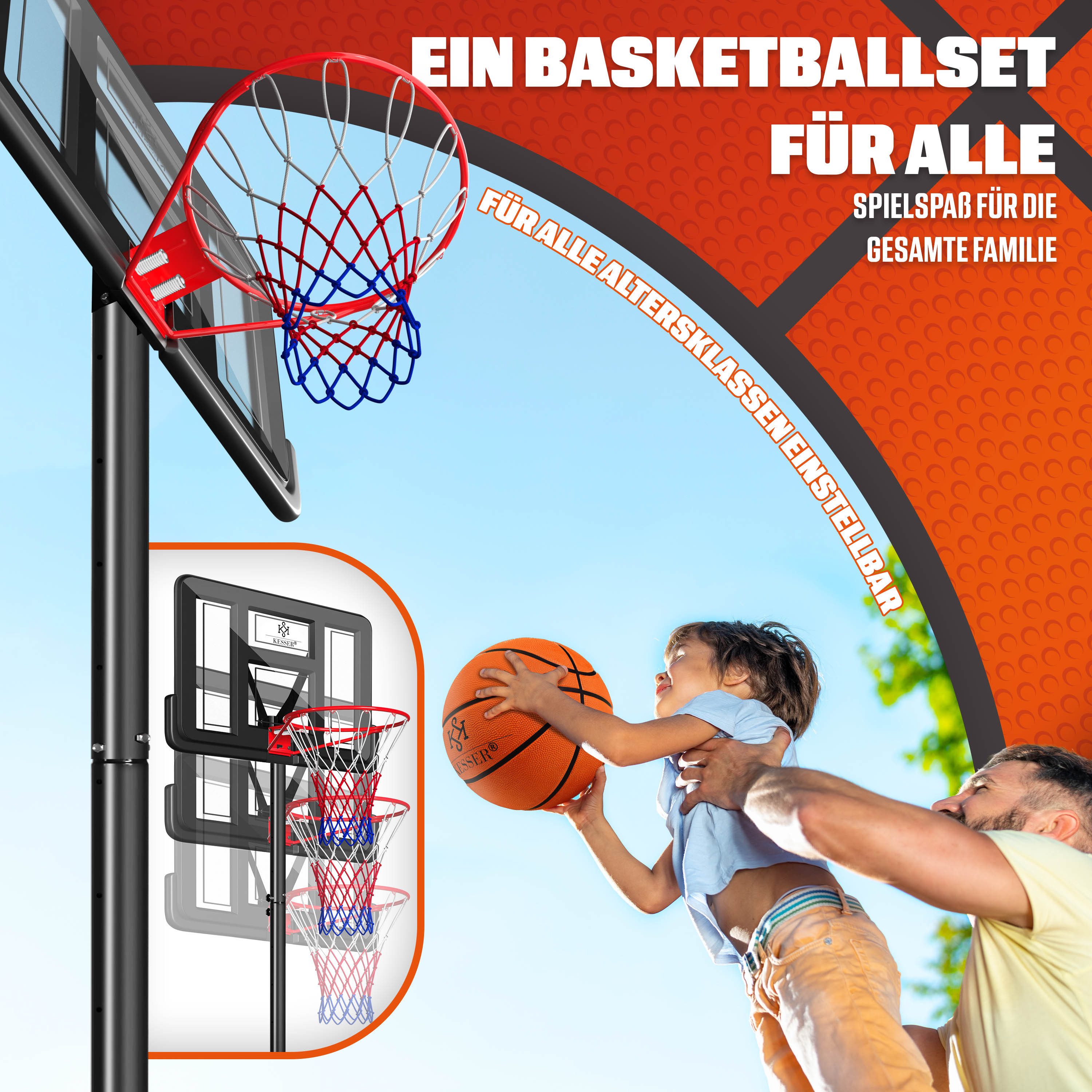 KESSER Basketballkorb 160-210cm Basketballständer Set mit Basketball, Pumpe & 2 Ersatznetzen, In- & Outdoor Basketballanlage mit Rollen für Kinder & Erwachsene – Bild 4 von 5