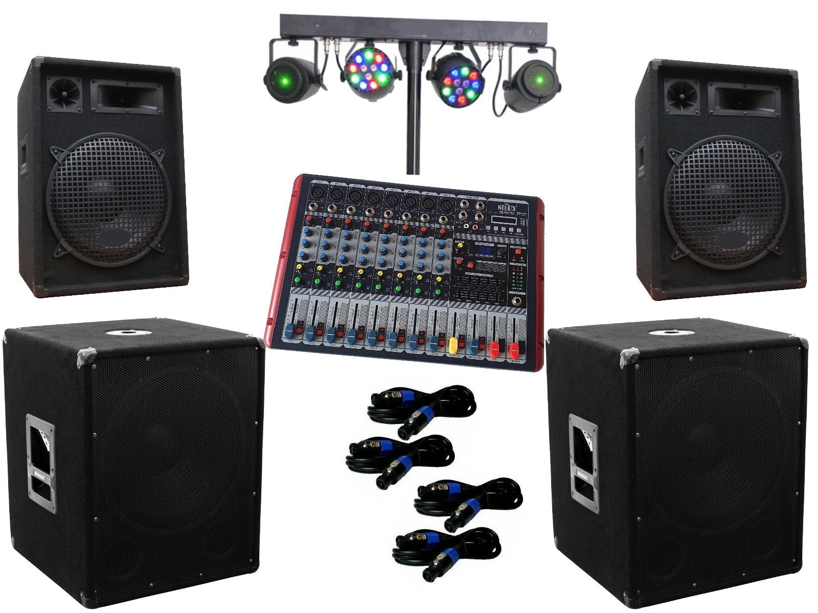 PA Party DJ Disco Lautsprecher Subwoofer 8 Kanal Powermixer Lichtset Party-Lautsprecher