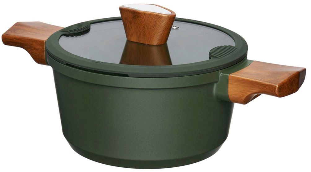 RESTO Kitchenware Kochtopf Sadr, Bratentopf antihaftbeschichtet, im Geschenkkarton, Aluminiumguss (2-tlg), inkl. Glasdeckel mit Silikonrand und integrierten Abgießlöchern