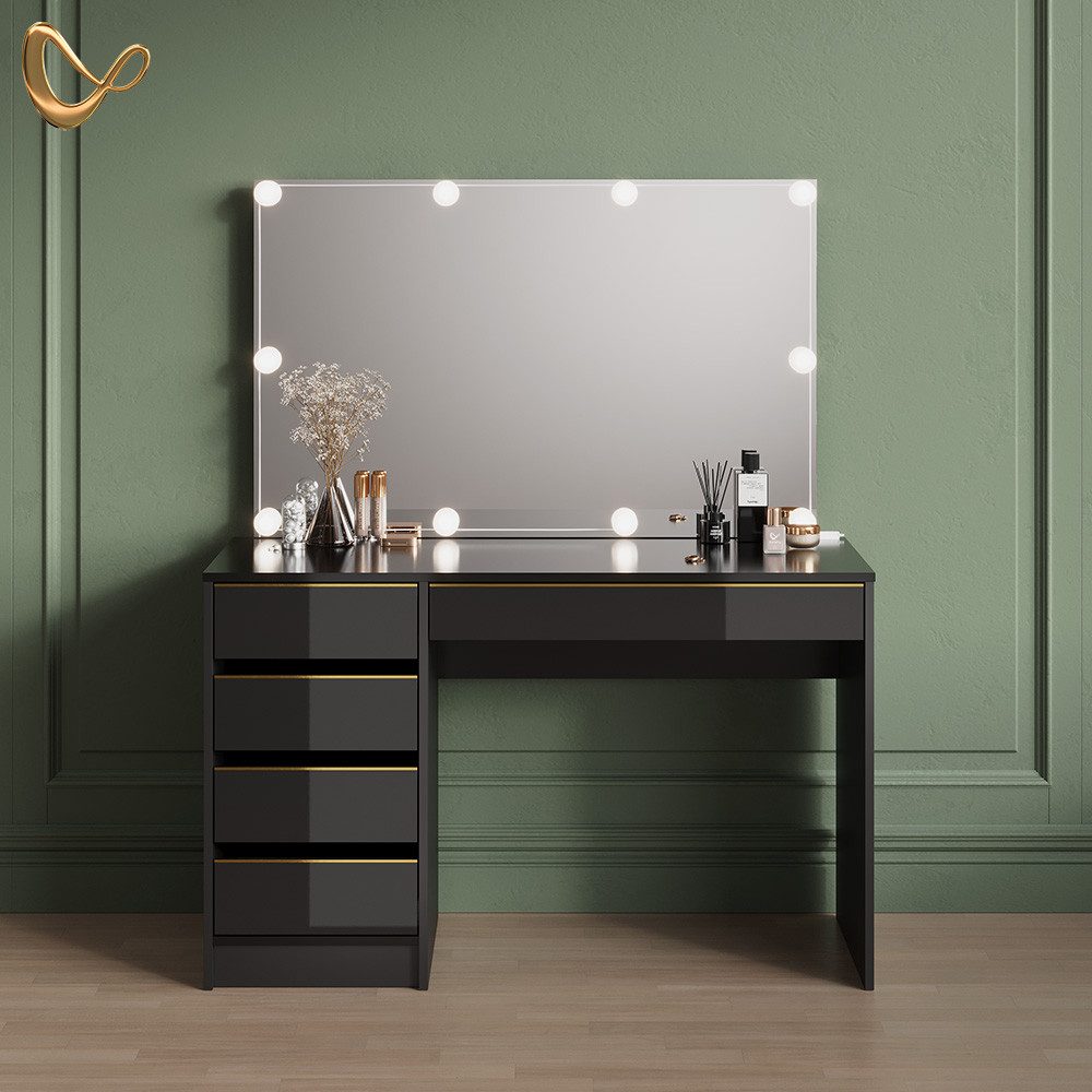 Livinity® Schminktisch Imola, Schwarz/Gold/Gold, 120 cm mit LED Beleuchtung günstig online kaufen