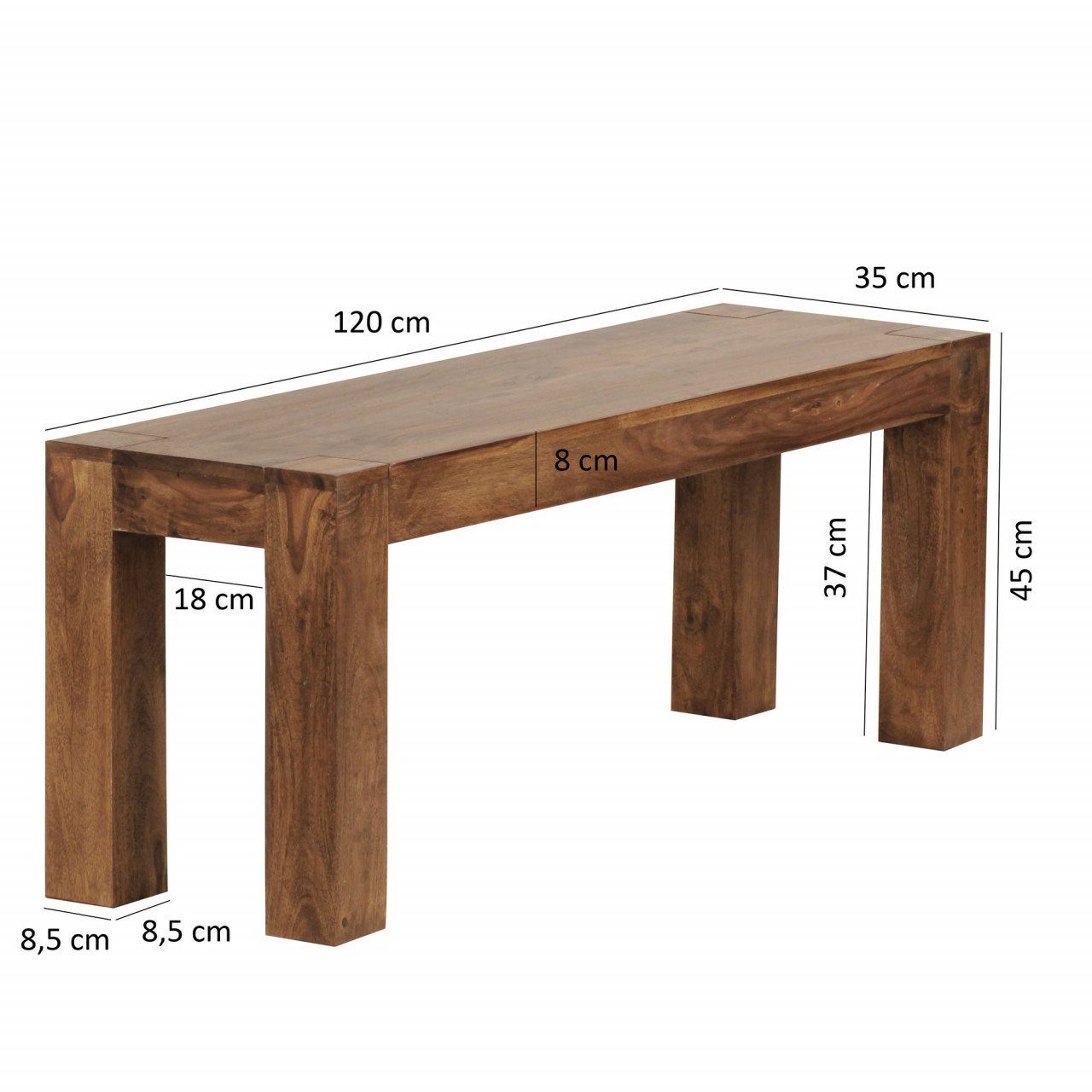 furnicato Sitzbank x 120 MUMBAI x 35 cm Massiv-Holz Esszimmer 45 Sheesham