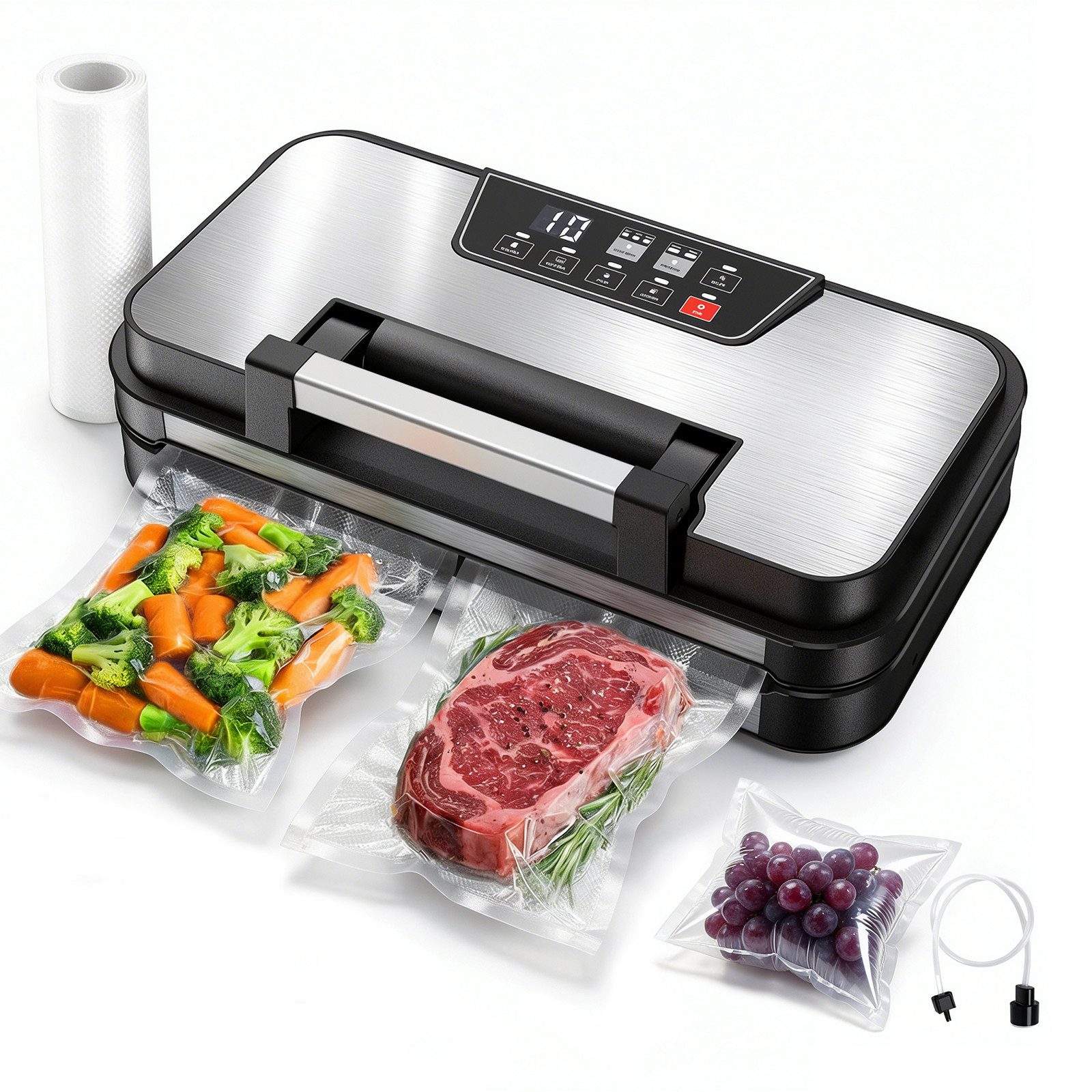 Airmsen Vakuumierer Multifunktionales Vakuumiergerät mit Pulse-Funktion,Inflate-Funktion, 125W, für Folien bis 30 cm Breite,2 Versiegelungszeiten
