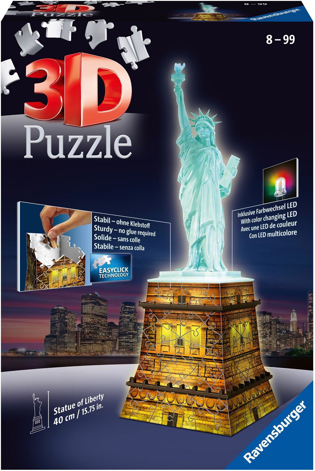 Image of 3D-Puzzle Night mit LED, H40 cm, 108 Teile, Freiheitsstatue mit Licht