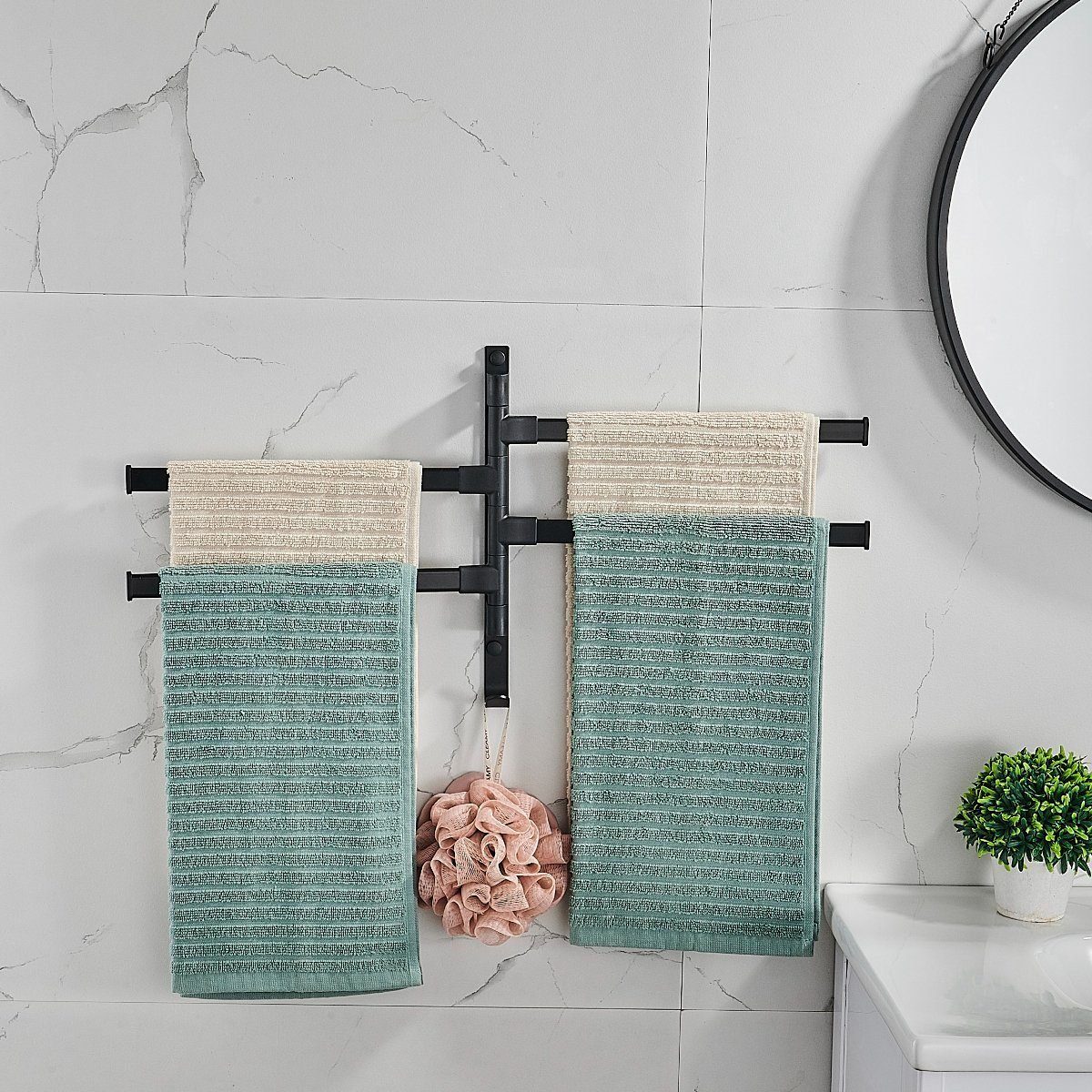 Handtuchhalter Towel HOMEIDEAS Handtuchhalter, Handtuchhalter Haken Mit Aluminium Schwarz-Vier Holder