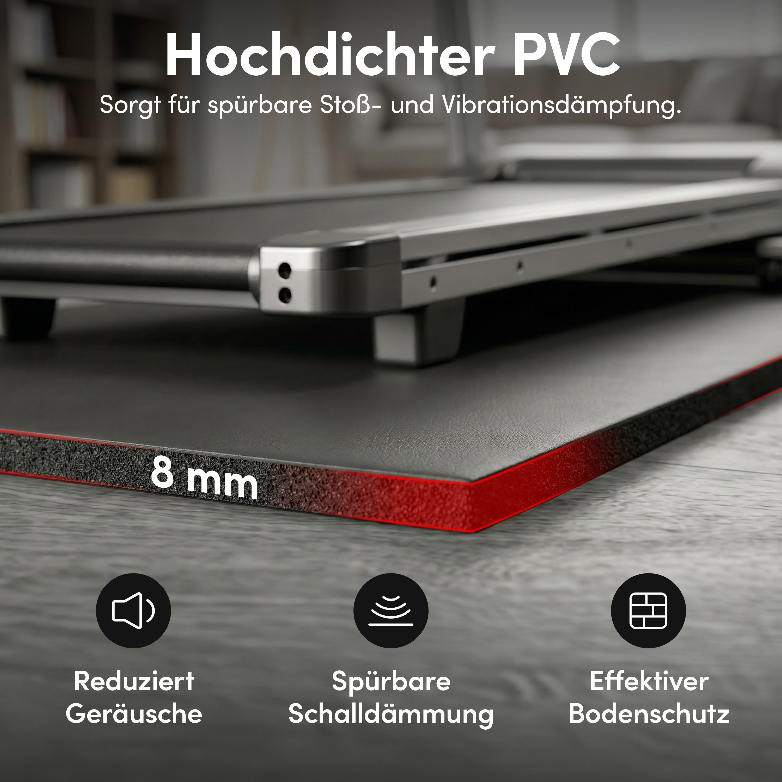 NEOLYMP Bodenmatte Bodenschutzmatte Fitnessgerät –Laufband Matte 8mm Dicke - rutschfest (Bodenschutzmatte Fitness - langlebig & stoßdämpfend - Sportmatte), Fitness Unterlegmatte für Crosstrainer – Gymnastikmatte, Fitnessmatte