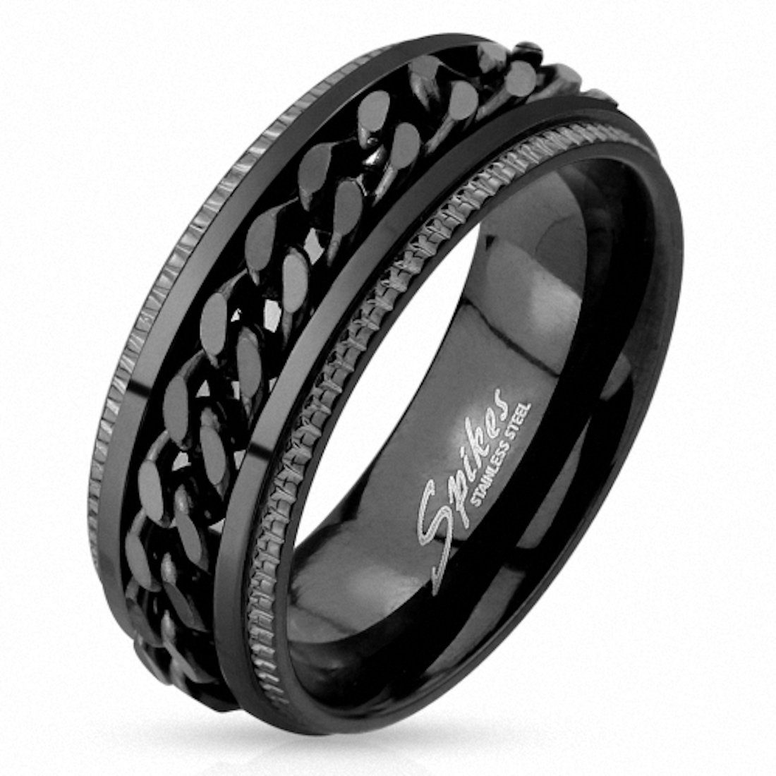 Fingerring Herren Band Ring Edelstahl mit Ketten Style