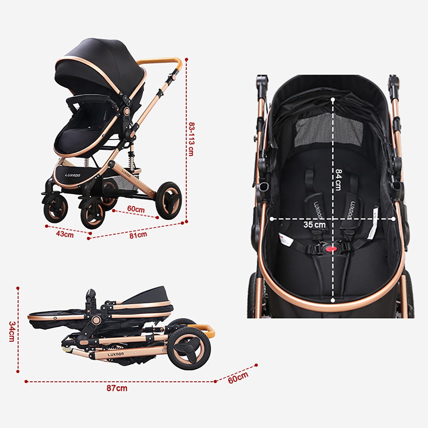 TPFLiving Kombi-Kinderwagen Baby Buggy Babyschale Babywanne in Stoßfederung- Sicherheitsschlaufe 1 mit 5-Punkt-Sicherheitsgurt Kinderwagen Khaki Getränkehalter, 3