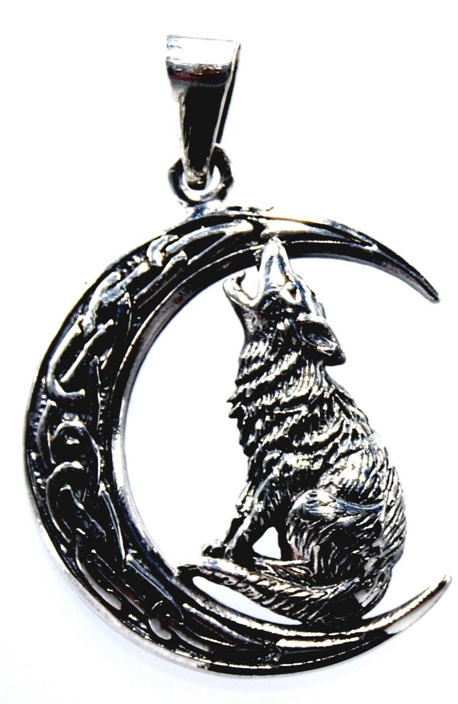 Kiss of Leather Kettenanhänger Wolf 925 Silber Wolf heulender im Keltenknoten Mond Sterling