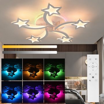 oyajia LED Deckenleuchte 54W Deckenleuchte mit RGB Farbwechsel Lamp, Dimmbar mit Fernbedienung, LED fest integriert, Kaltweiß/Naturweiß/Warmweiß+RGB Hintergrundbeleuchtung Farbwechsel, Modern Blumenform Deckenlampe für Schlafzimmer Kinderzimmer Wohnzimmer