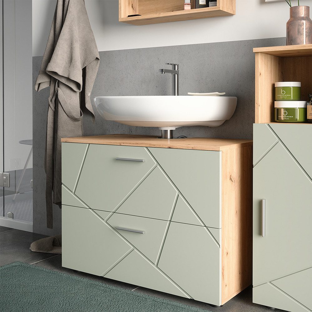 Vicco Waschbeckenunterschrank Irma, Salbeigrün/Artisan, 80 x 58.6 cm mit Schubladen (1-St)