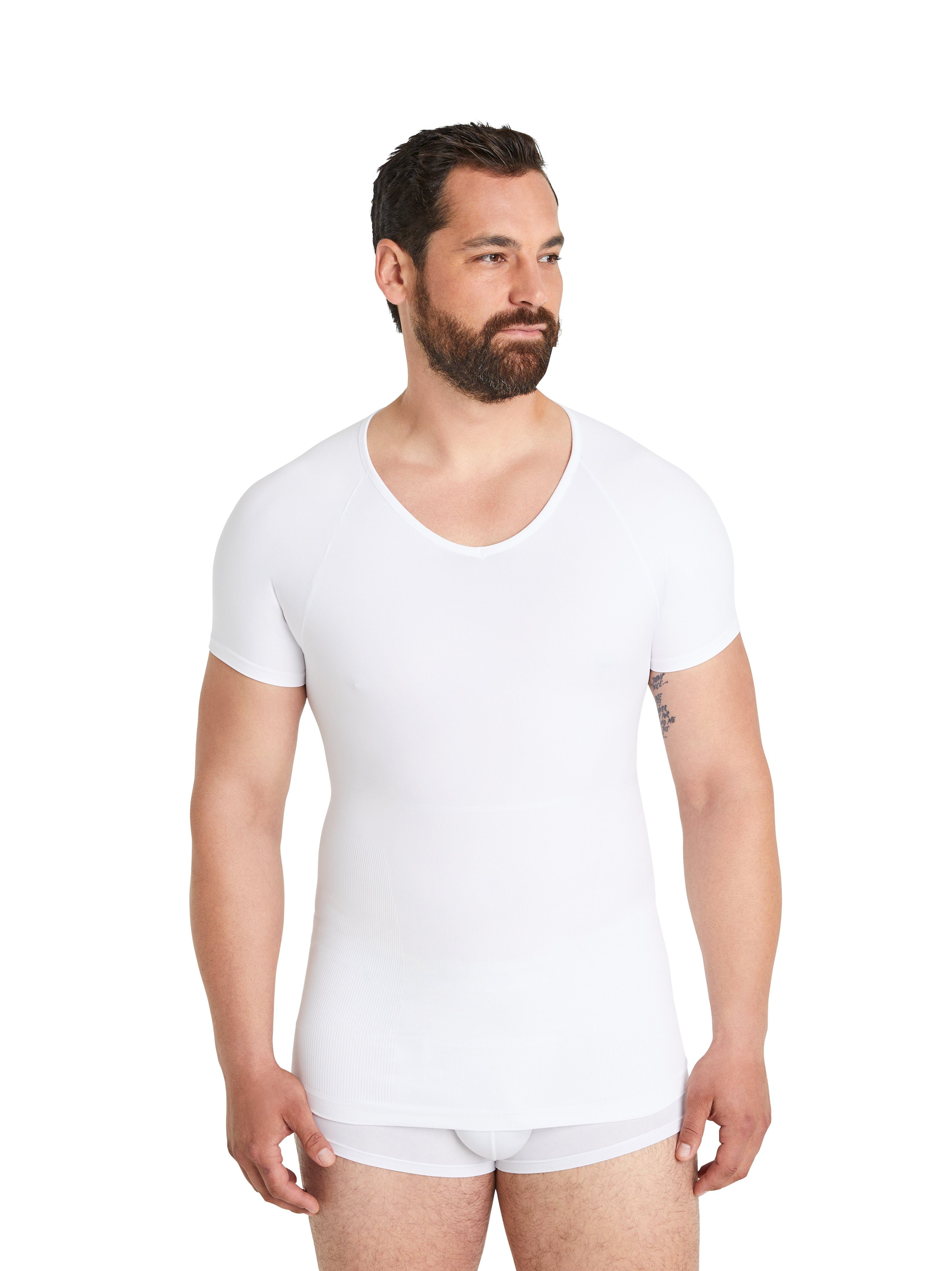 FINN Design für Shapinghemd Kompressions-Unterhemd Weiß Herren Seamless Starker Body-Shaper Nähte ohne Männer